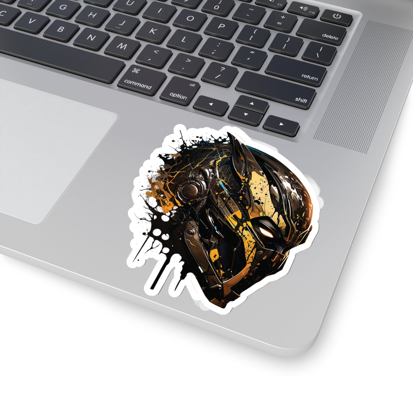 Watercolor Black Panther Helmet Sticker - Add Some Gold and Black Style to Your Tech