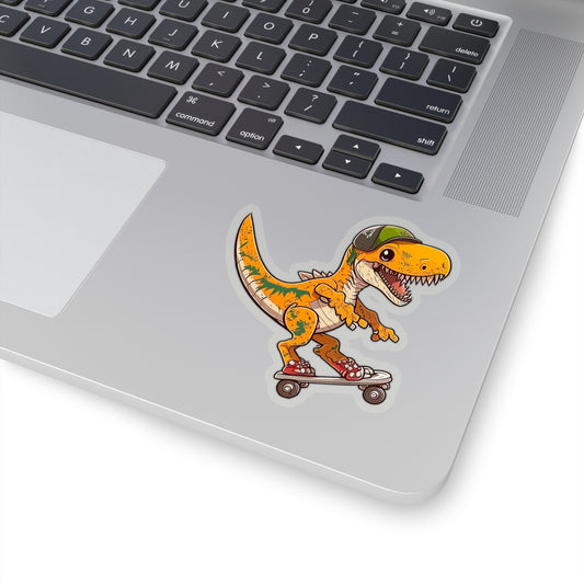 Kawaii Velociraptor Skating Sticker - Add Some Adorable and Playful Style to Your Tech