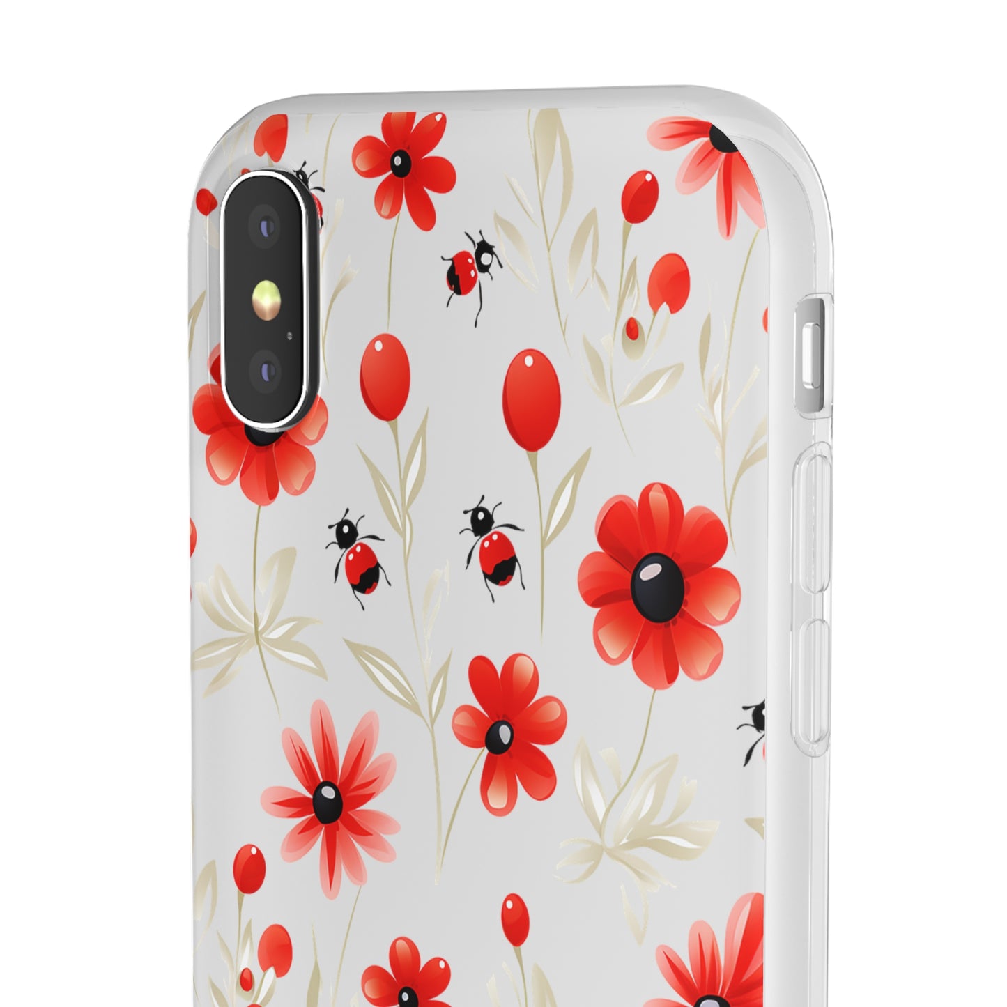 Red Flowers & Cute Bugs: Transparent Flexi Phone Case