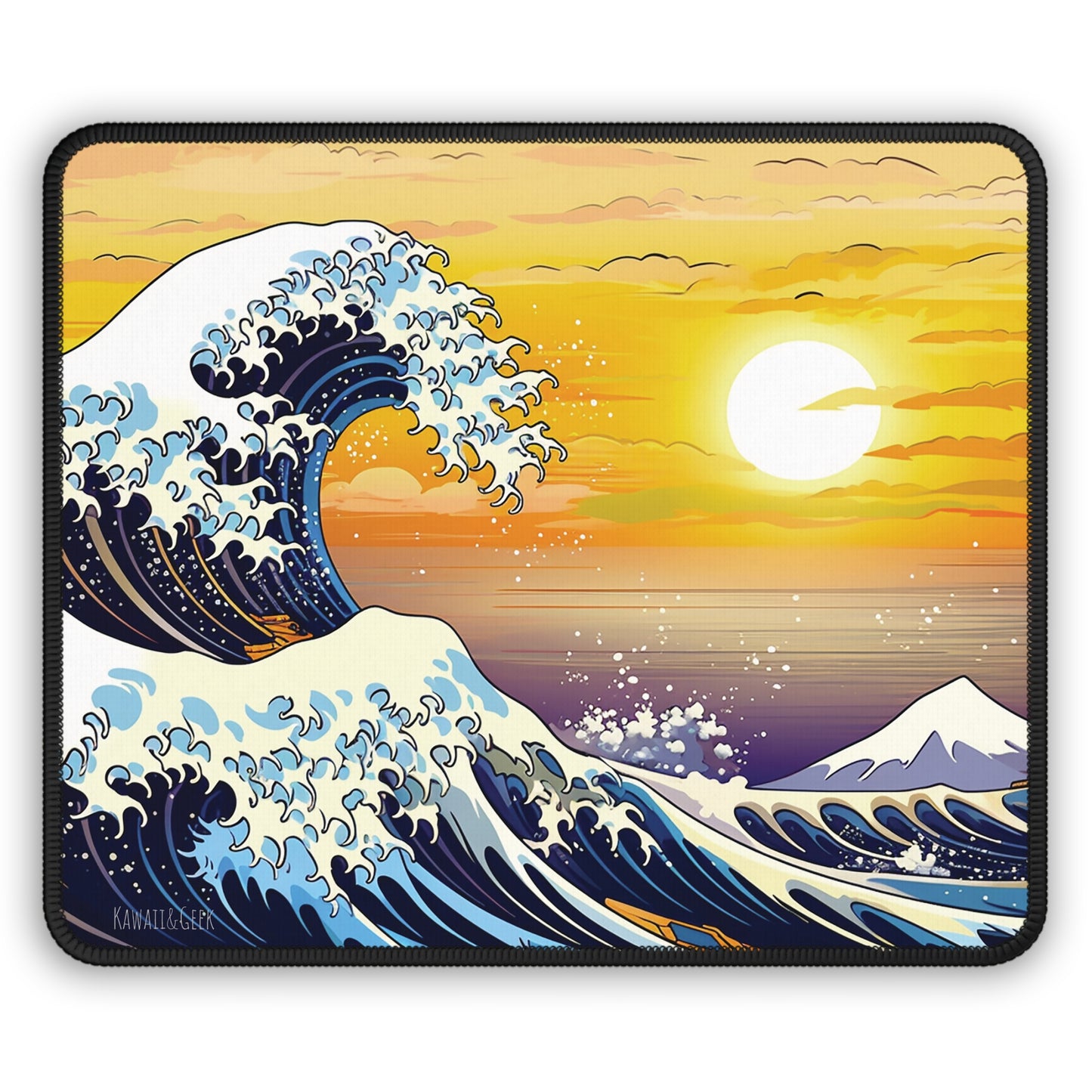 Hokusai-Inspired Big Wave Mouse Pad with Stunning Sunset