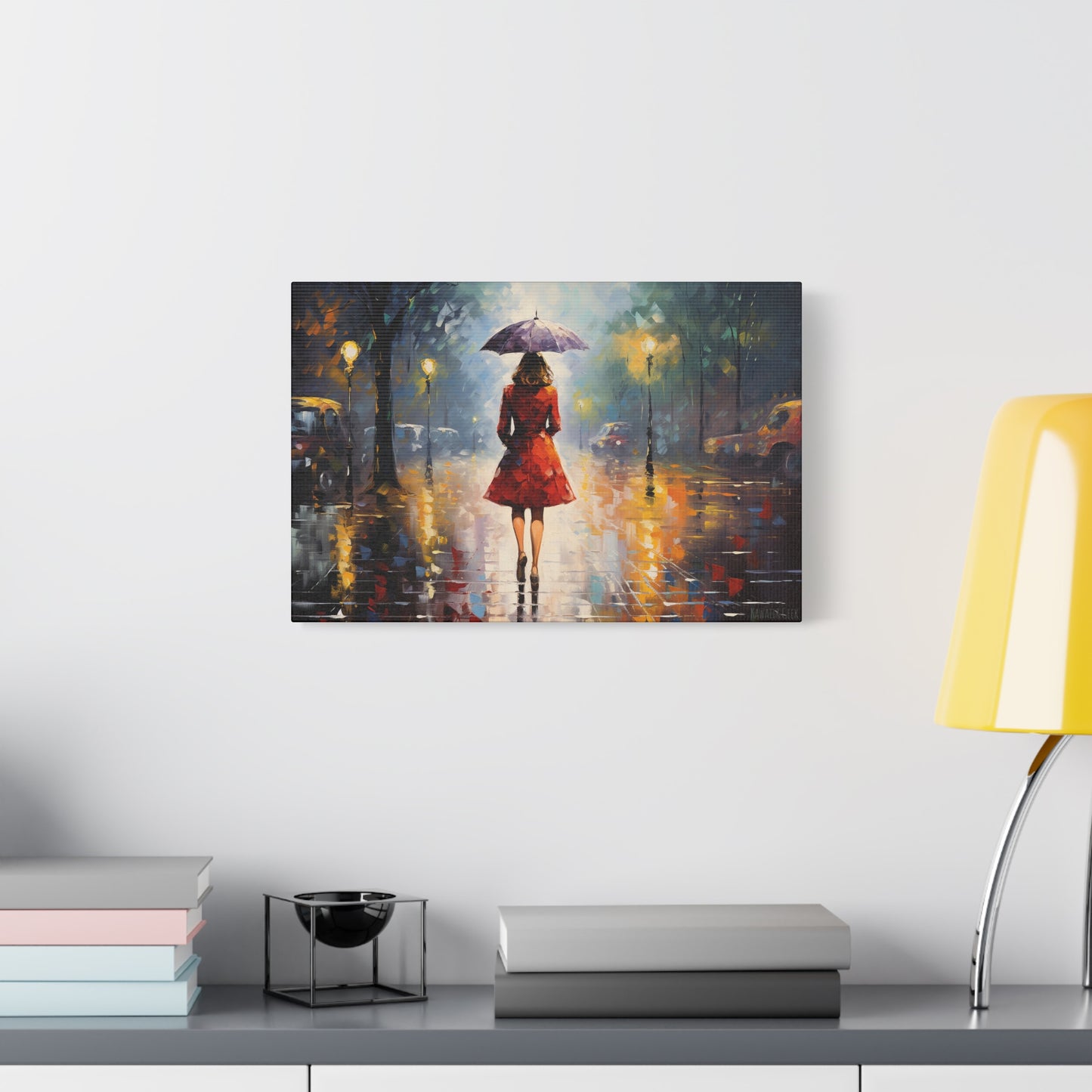 Elegant Woman in Parisian Rain: Premium Cotton Canvas Art