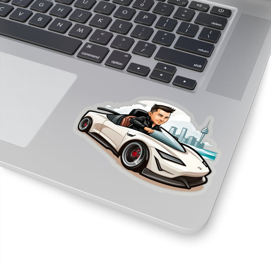 Elon Musk in White Tesla Roadster Sticker - Add Some Unique and Bold Style to Your Tech