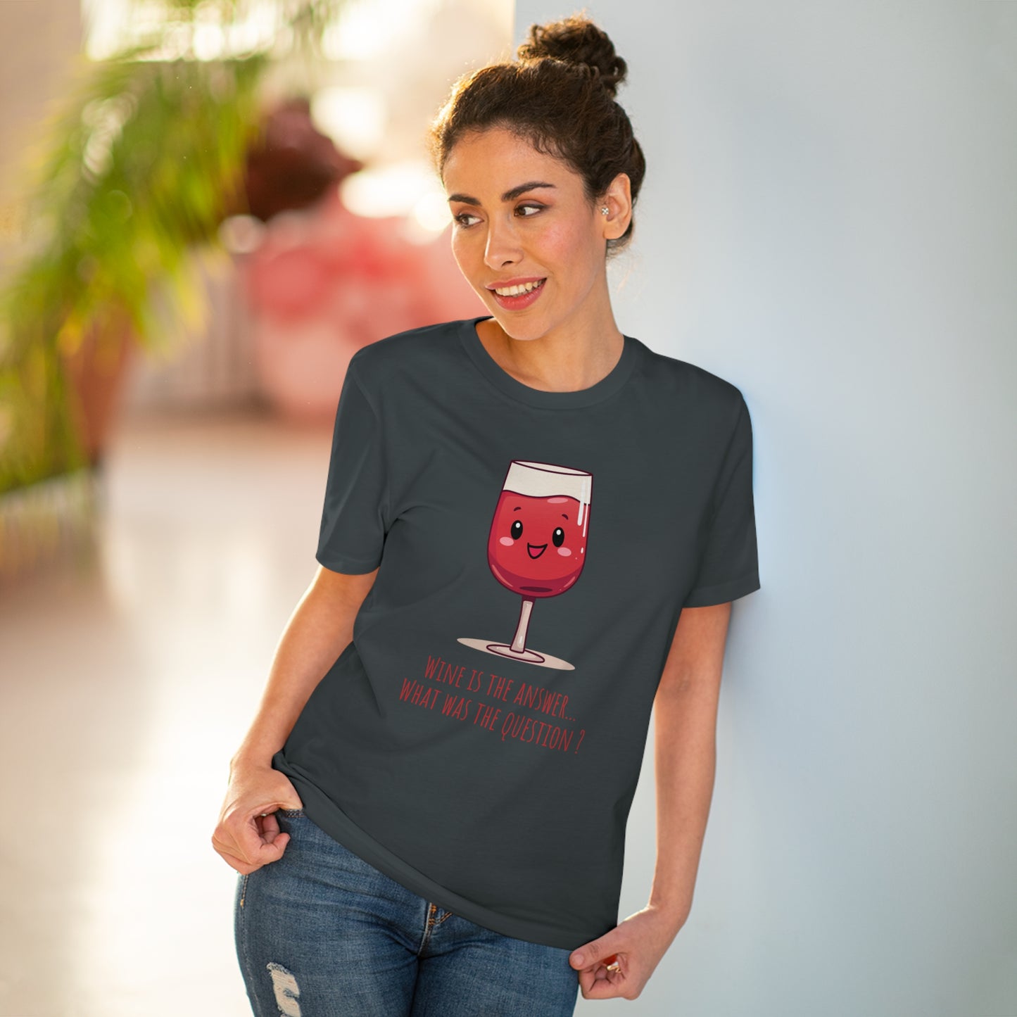 Eco-Friendly 'Wine is the Answer' T-Shirt - Cute Red Wine Design, Unisex