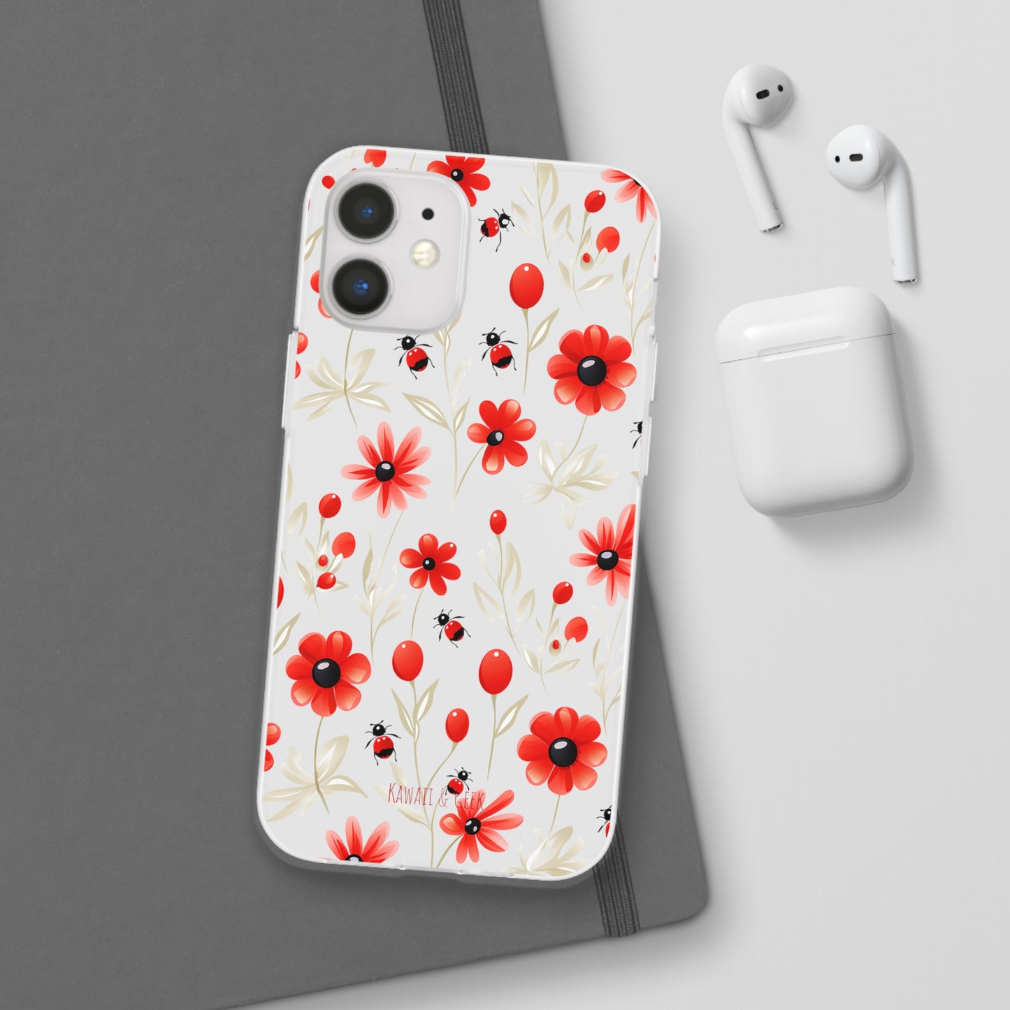 Red Flowers & Cute Bugs: Transparent Flexi Phone Case