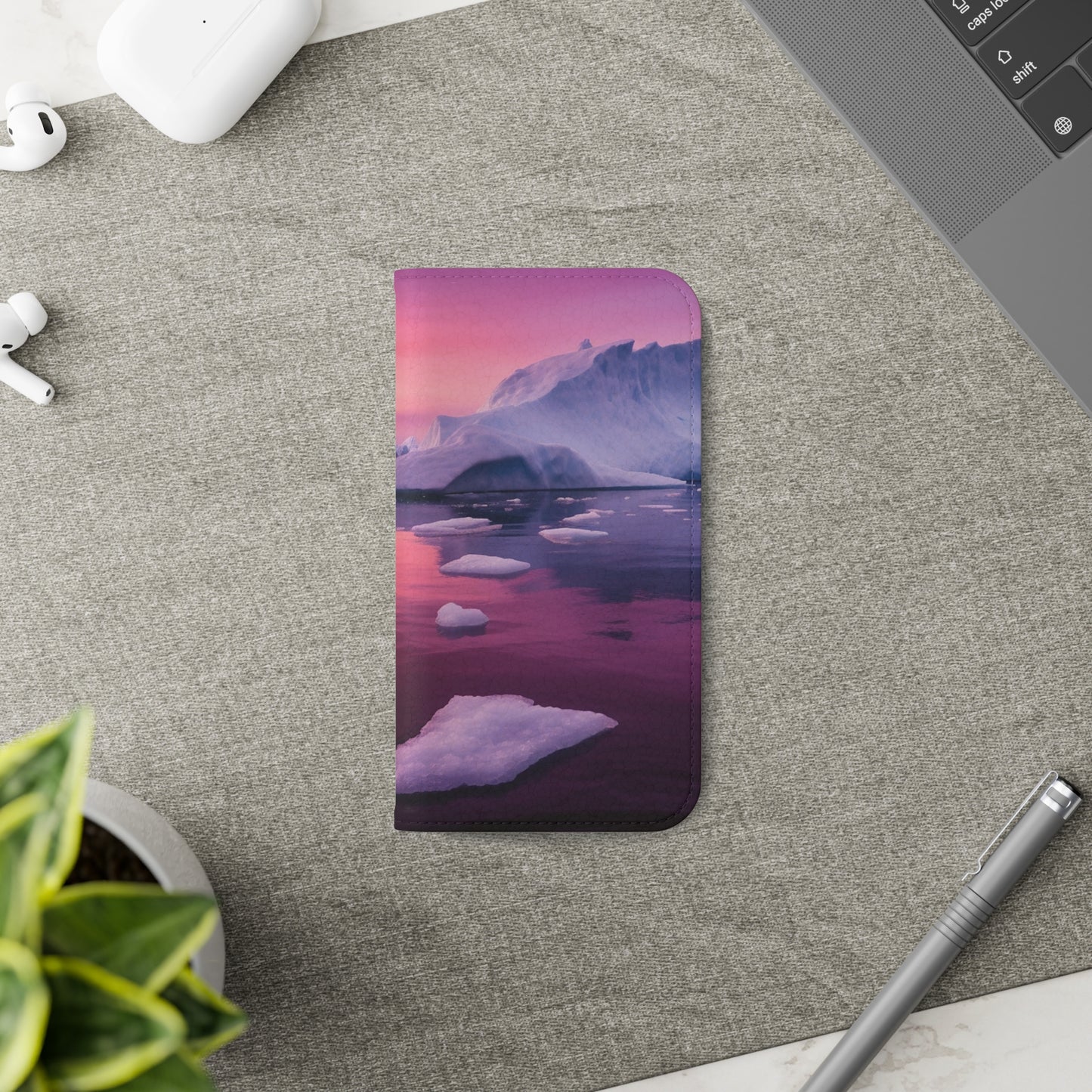 Pinky Arctic Landscape at Sunset Flip Phone Case - Capture the Serenity of Nature on Your Device