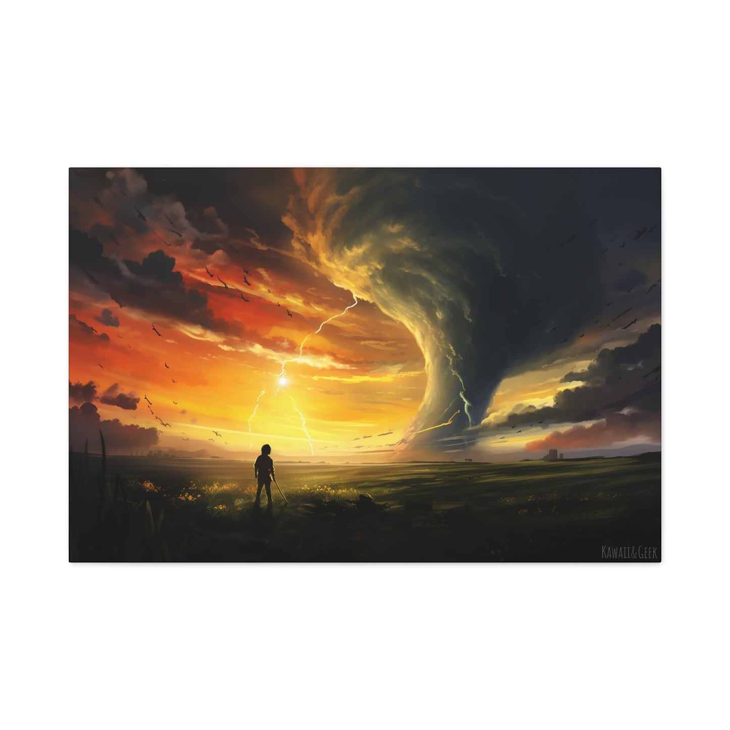 Apocalyptic Sunset canva : Kid Facing Gigantic Tornado