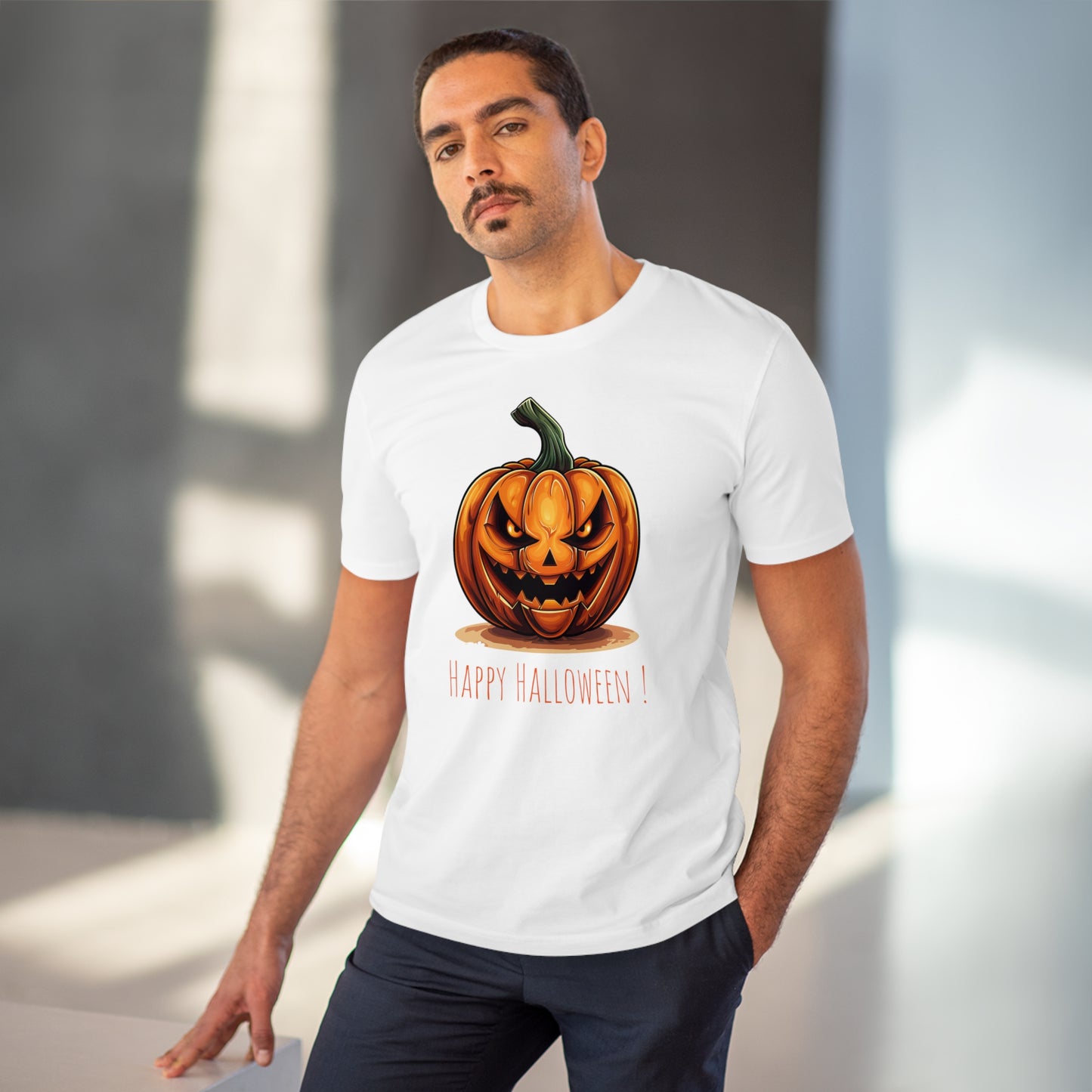 Happy Halloween Eco-Friendly Tee: Scary Pumpkin Design