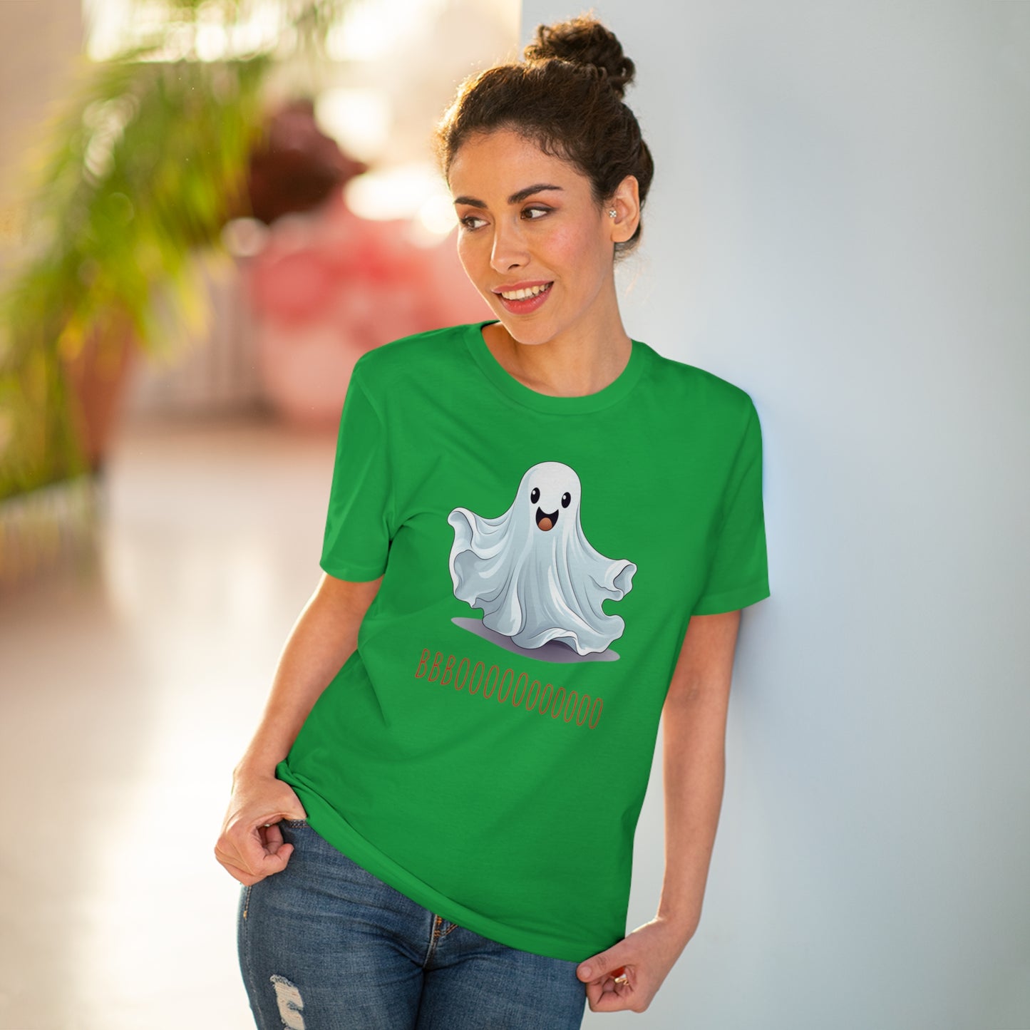 Cute "Booooooooo" Ghost Halloween Eco-Friendly Unisex T-shirt