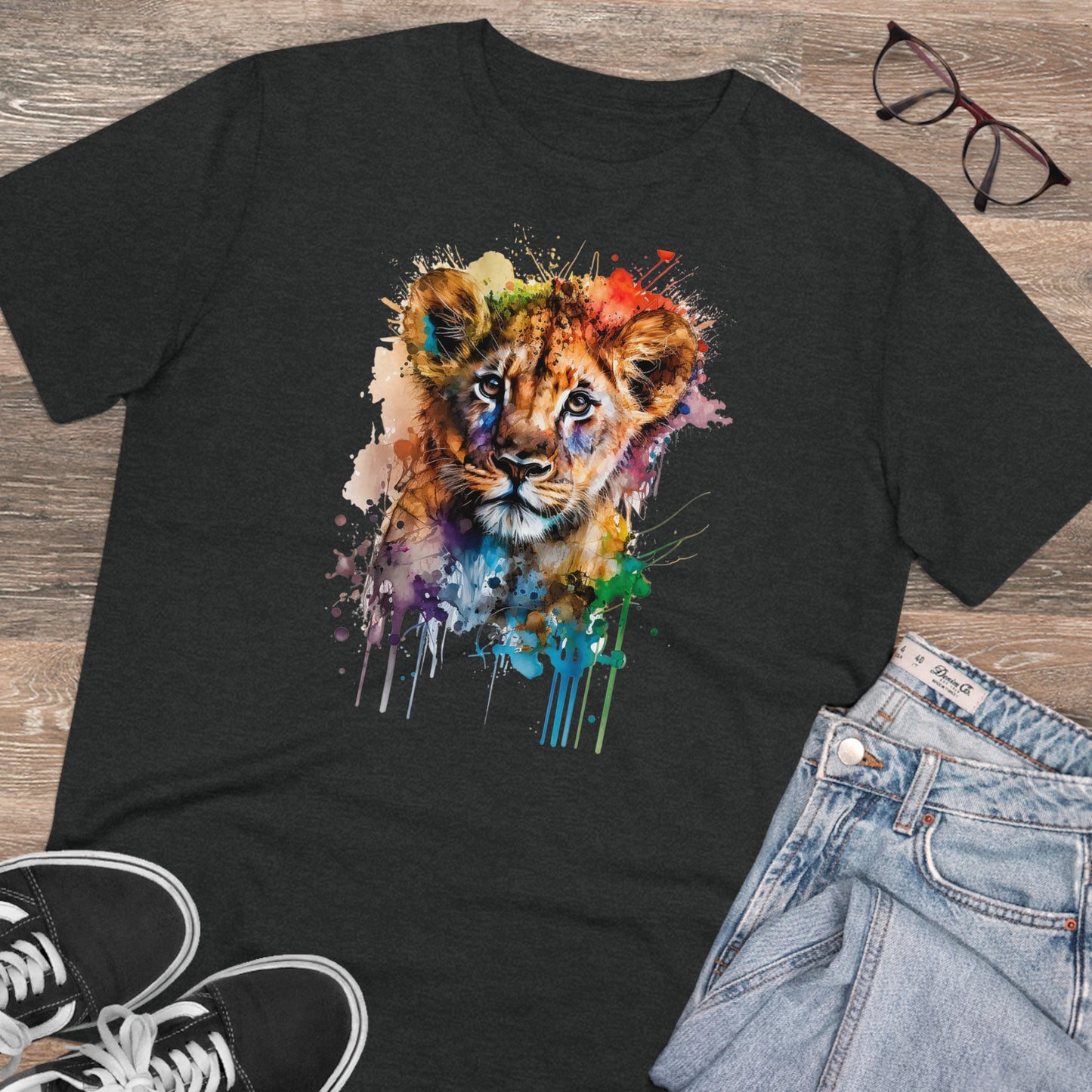 Cute Lion Cub in Watercolor Style Organic Unisex T-Shirt - Add Some Adorable and Eco-Friendly Style to Your Wardrobe