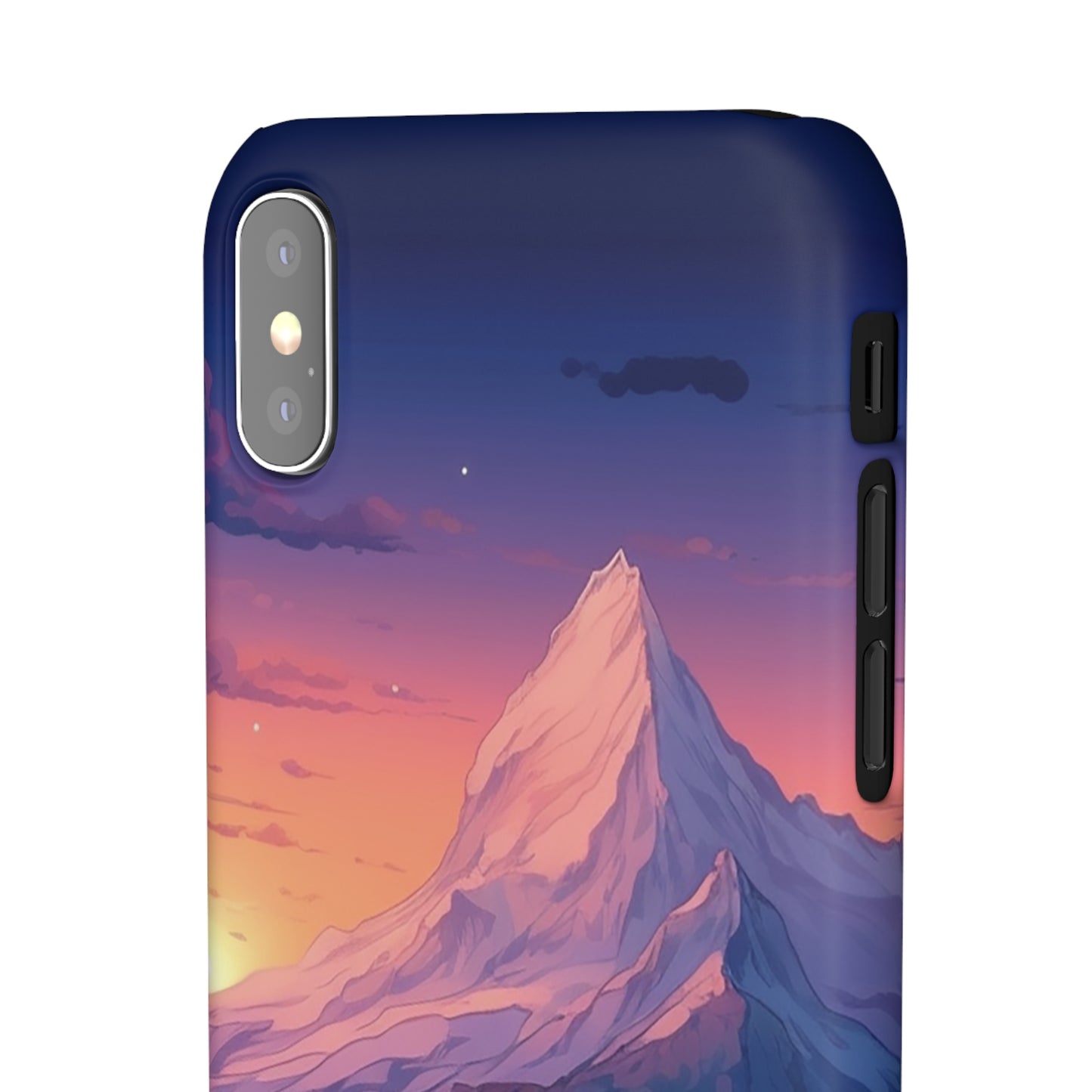 Snowy Mountain Landscape Sunset Phone Case - Discover Serenity with a Charming Mountain Village