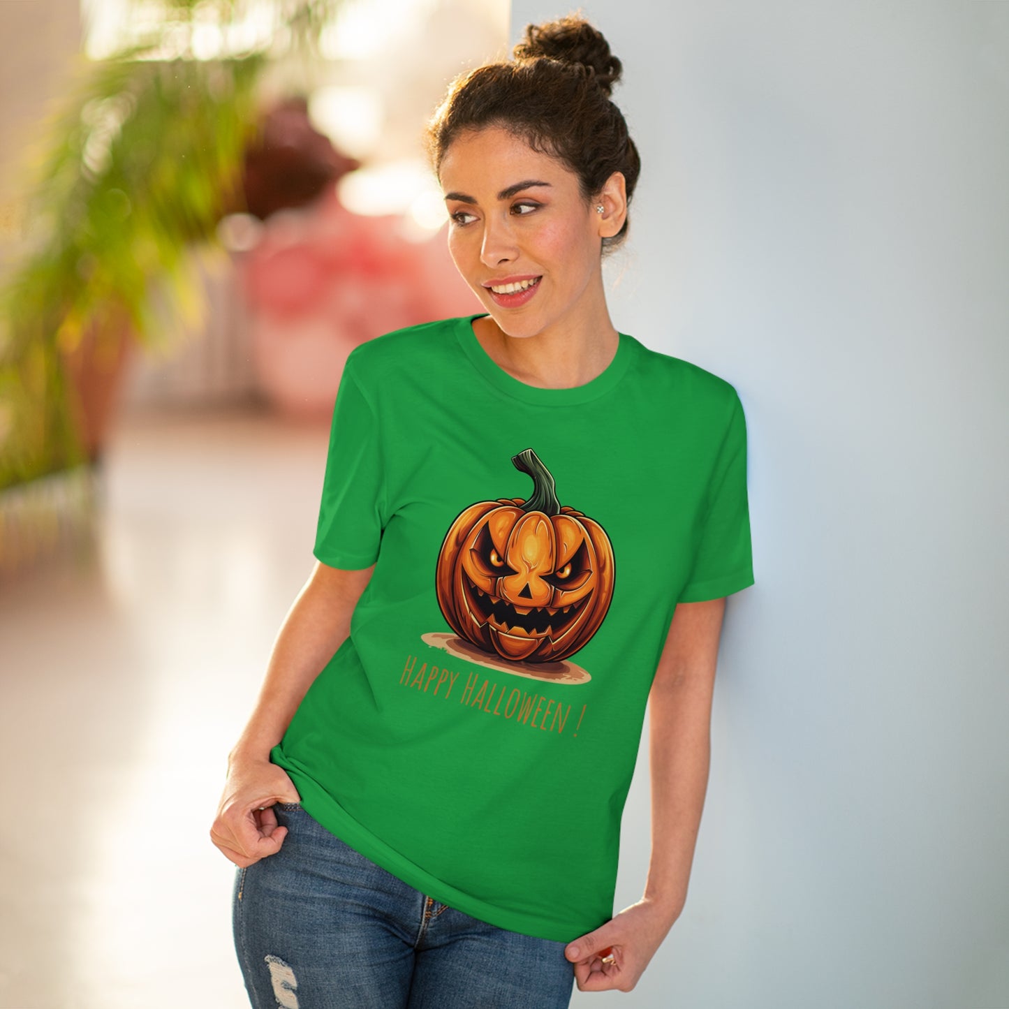 Happy Halloween Eco-Friendly Tee: Scary Pumpkin Design