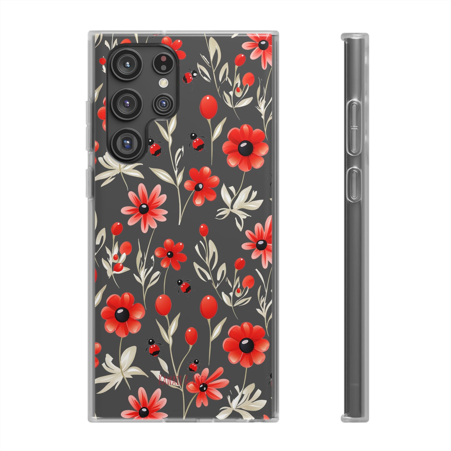 Red Flowers & Cute Bugs: Transparent Flexi Phone Case