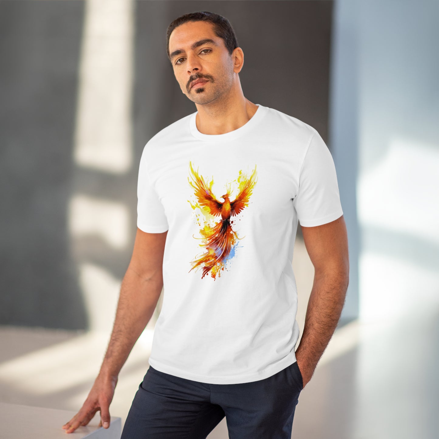 Burning Phoenix Watercolor T-Shirt - Unisex and Eco-Friendly Fashion with a Fiery Twist