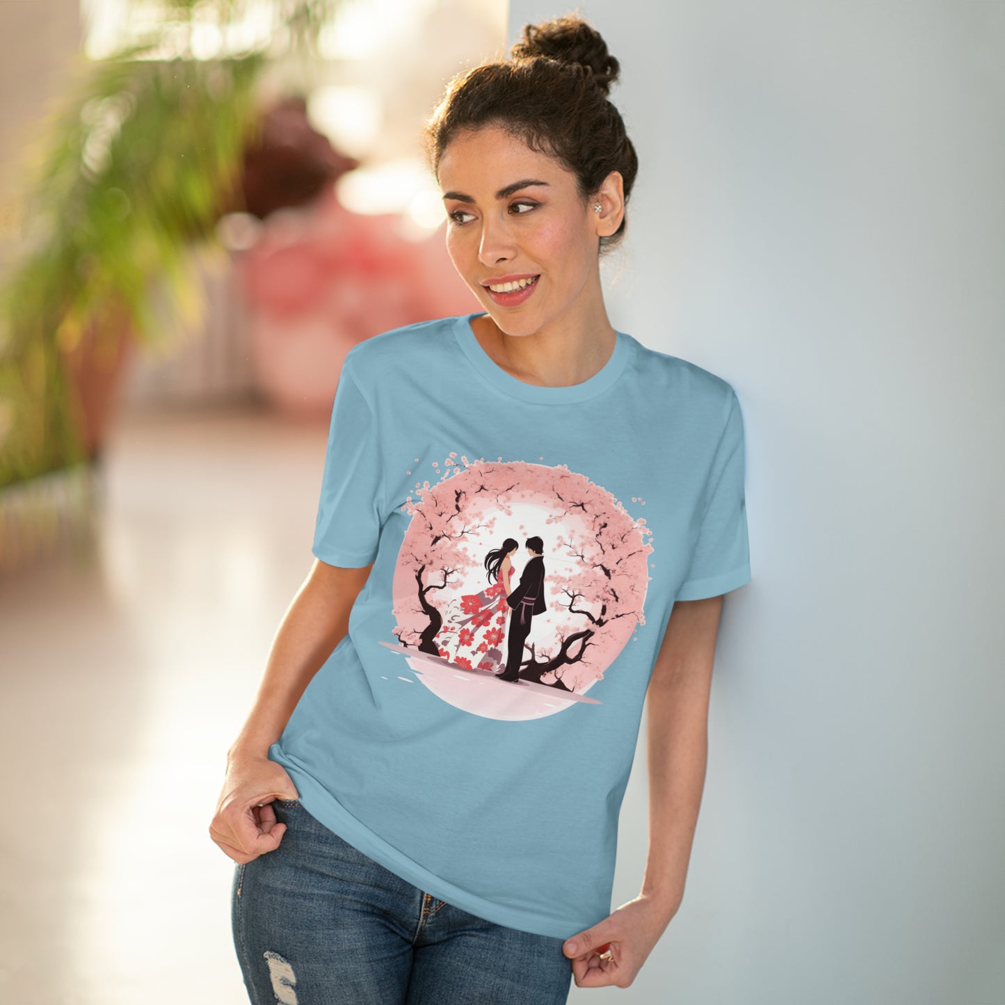 Cherry Blossom Romance T-shirt - Japanese Couple Design - Valentine's Day Special