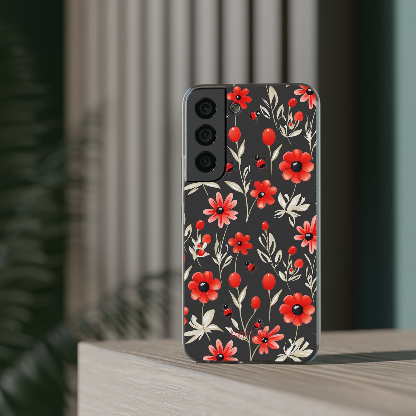 Red Flowers & Cute Bugs: Transparent Flexi Phone Case