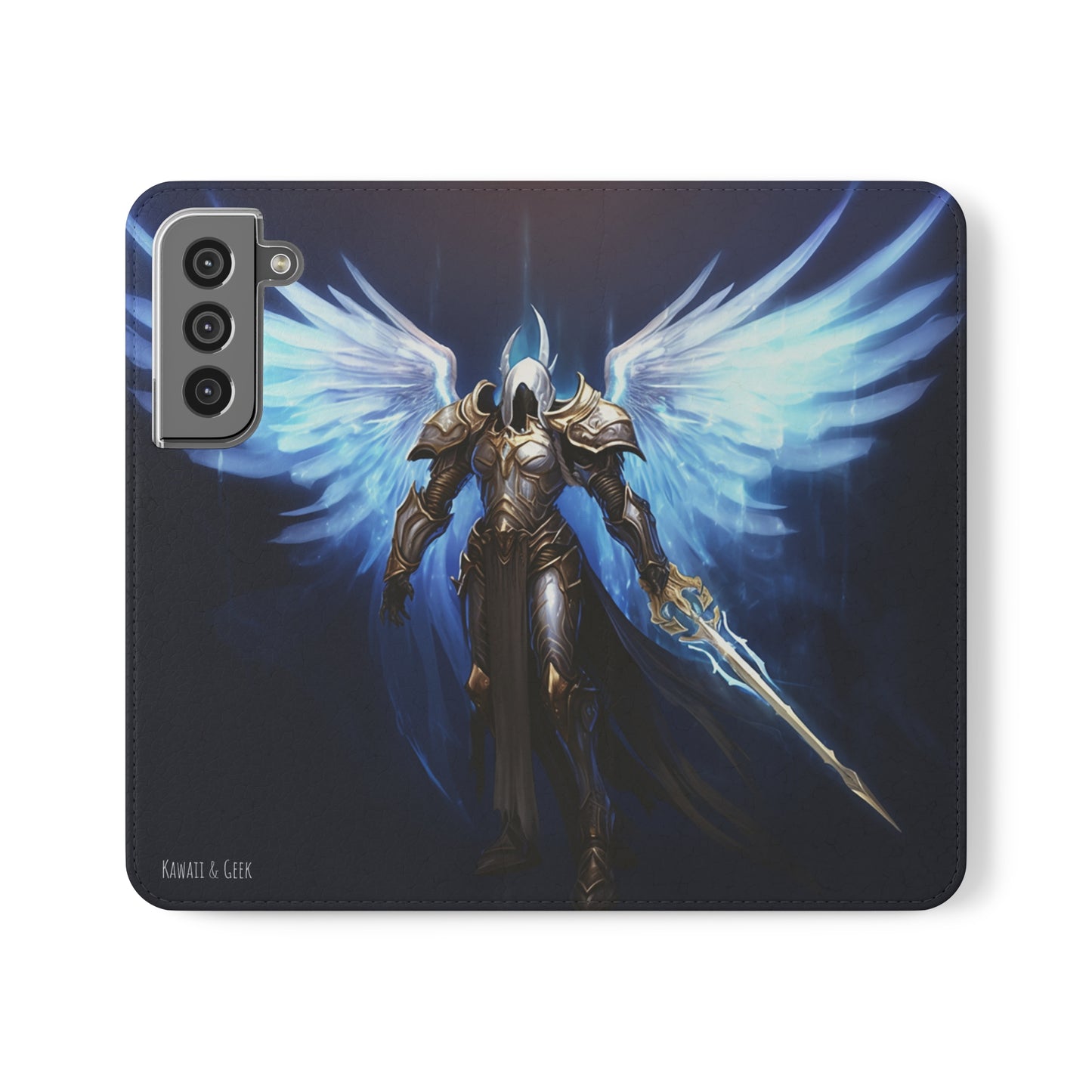 Archangel Flip Phone Case: Ethereal Wings & Sword Design