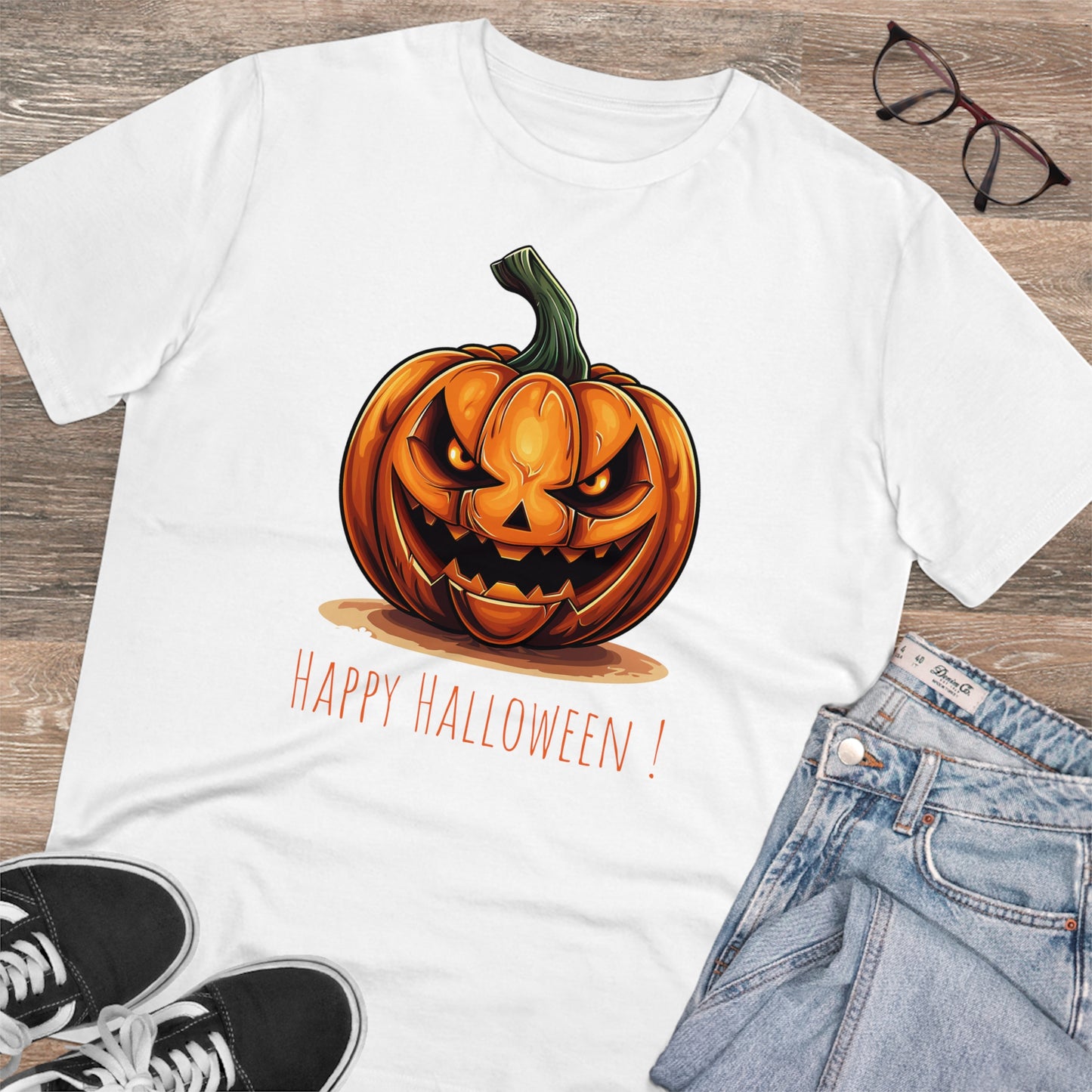 Happy Halloween Eco-Friendly Tee: Scary Pumpkin Design