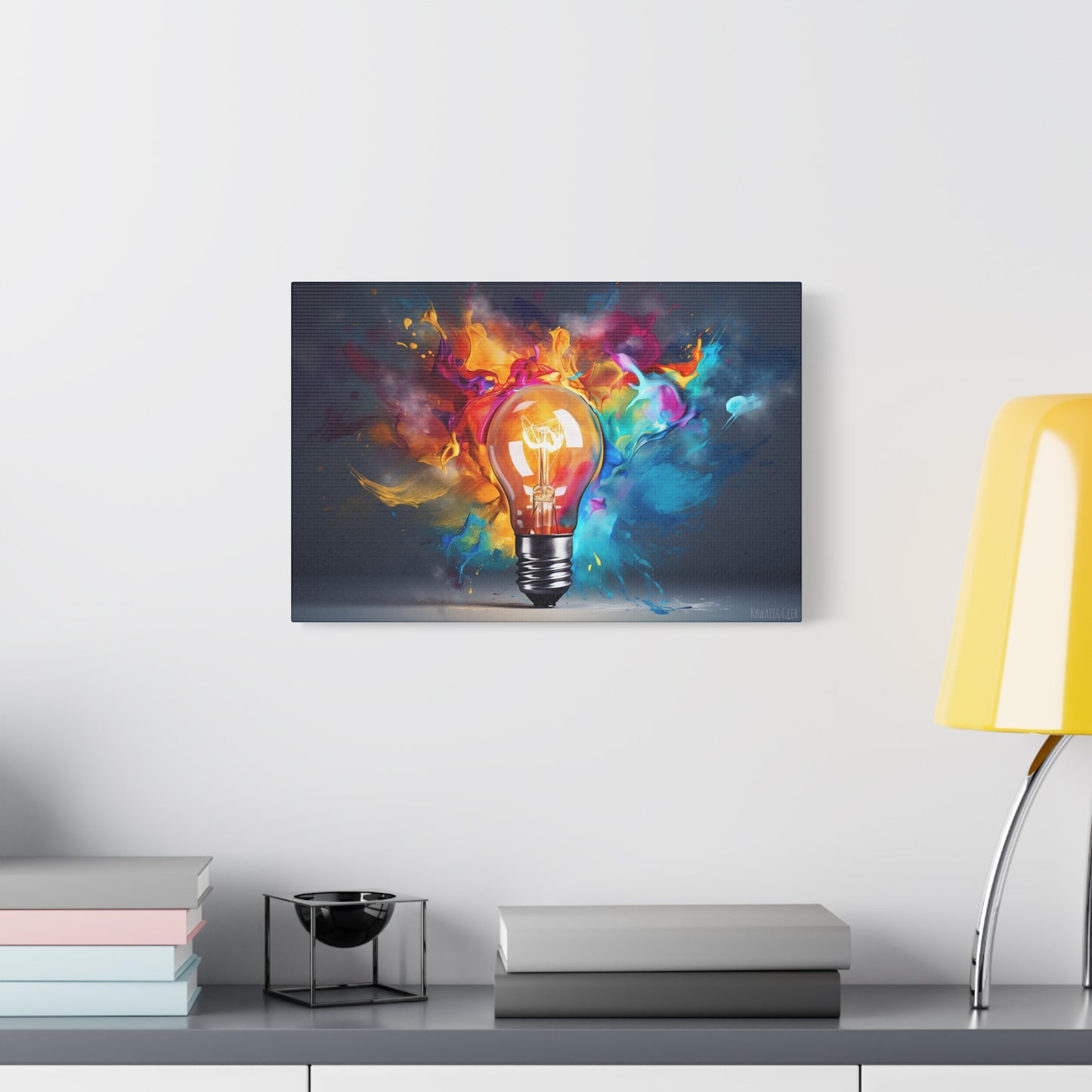 Innovative Lightbulb Explosion: Vibrant Paint Colors on Premium Cotton Canvas