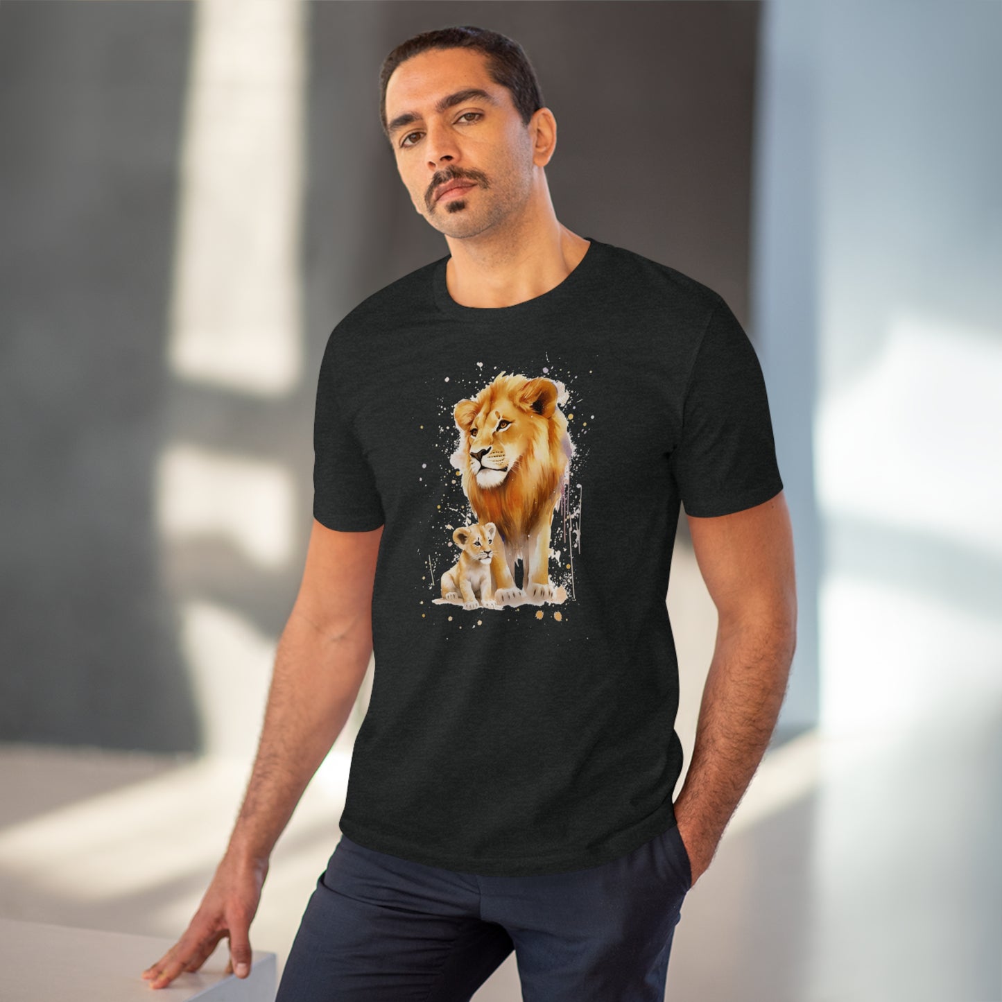 Lion King and Son Watercolor T-Shirt - Celebrate Father's Day with Nature's Majesty