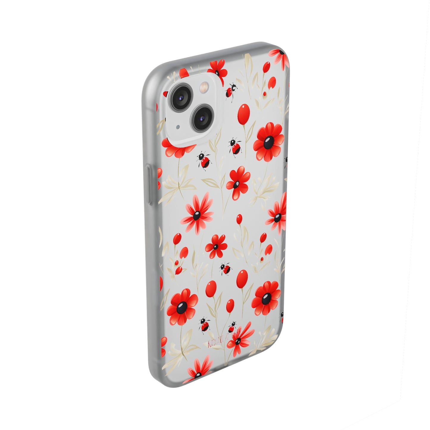 Red Flowers & Cute Bugs: Transparent Flexi Phone Case