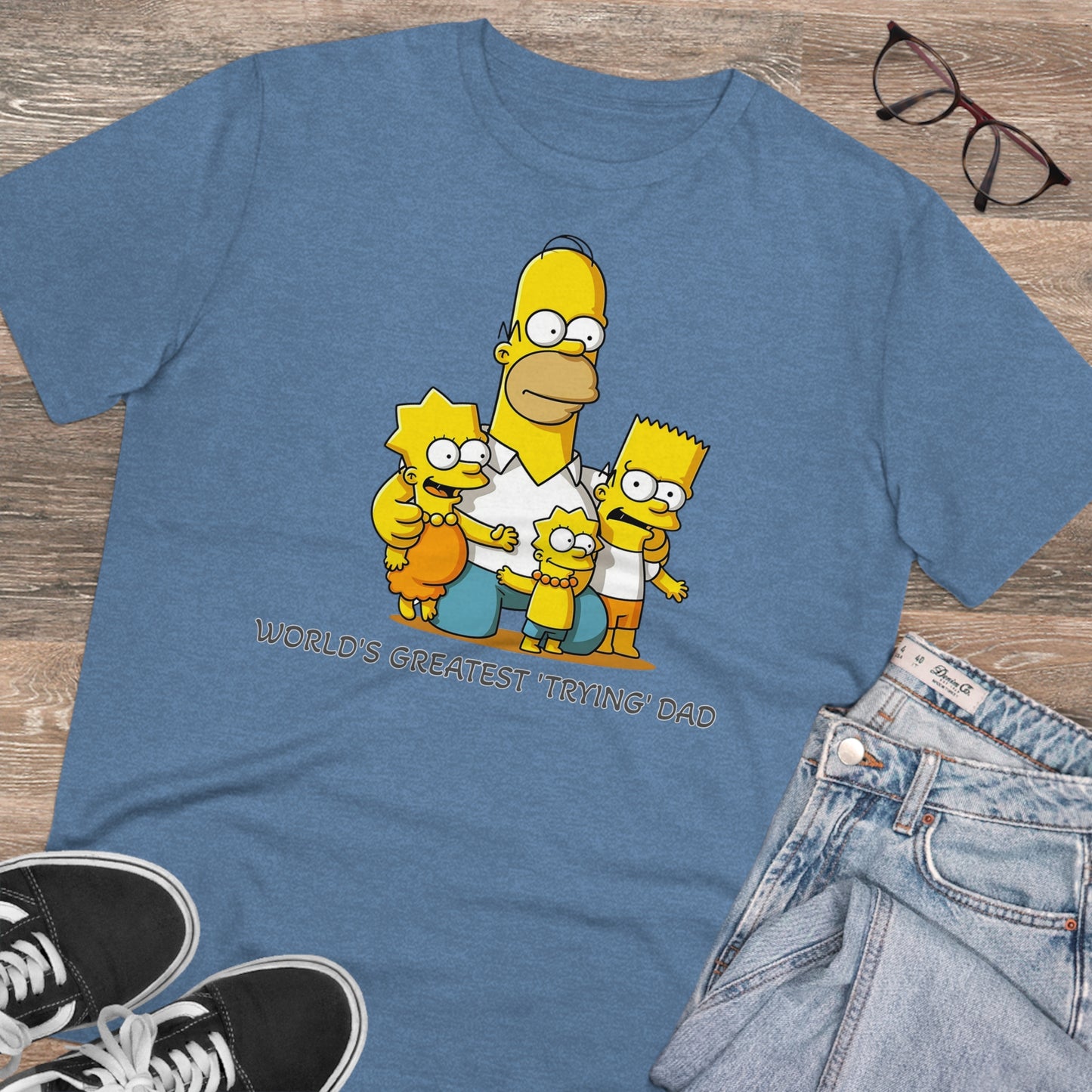 World's Greatest Trying Dad - Unisex Eco-Friendly T-Shirt - Celebrate Father's Day with Cute Homer Simpson and His Kids