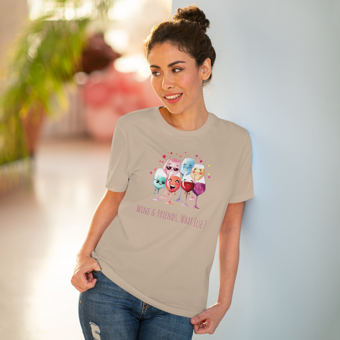 Eco-Friendly 'Wine & Friends' T-Shirt - Kawaii Wine Glasses, Unisex