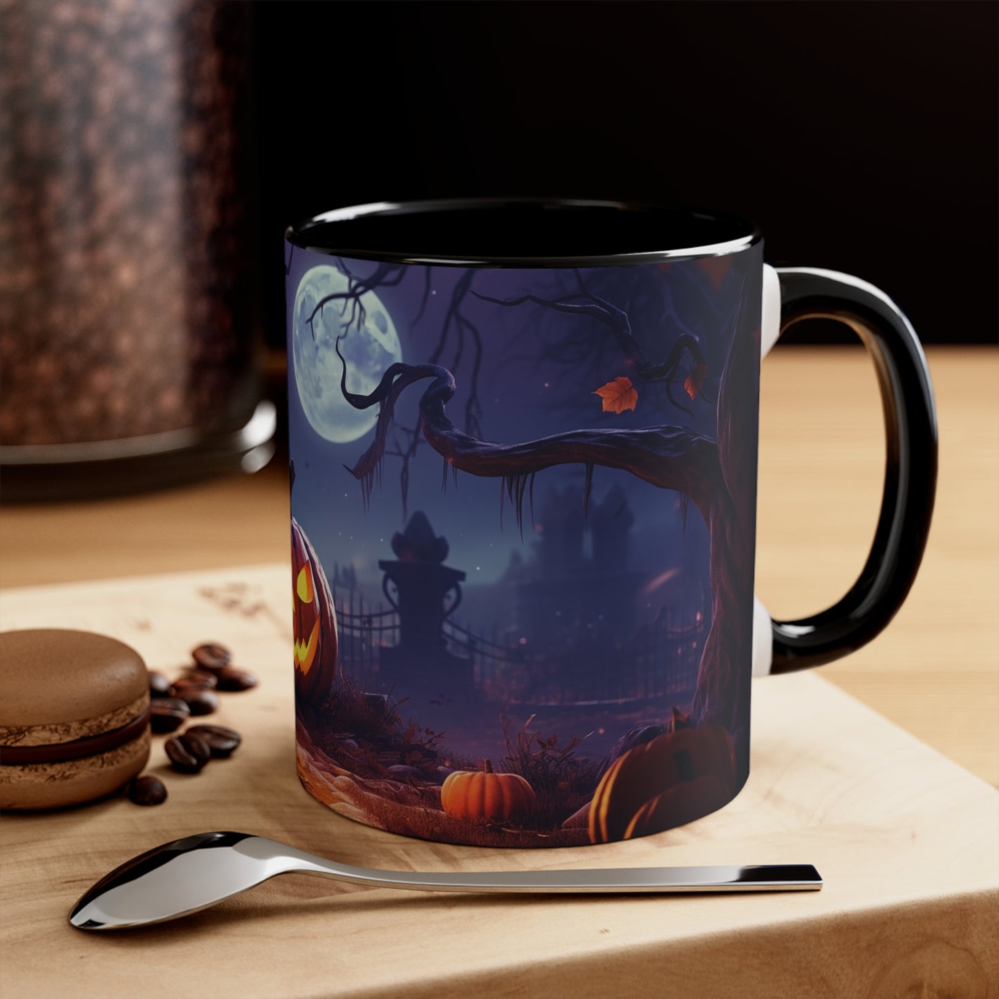 Evil Jack-o-lantern 11 oz Bicolor Mug: Halloween Cemetery Special