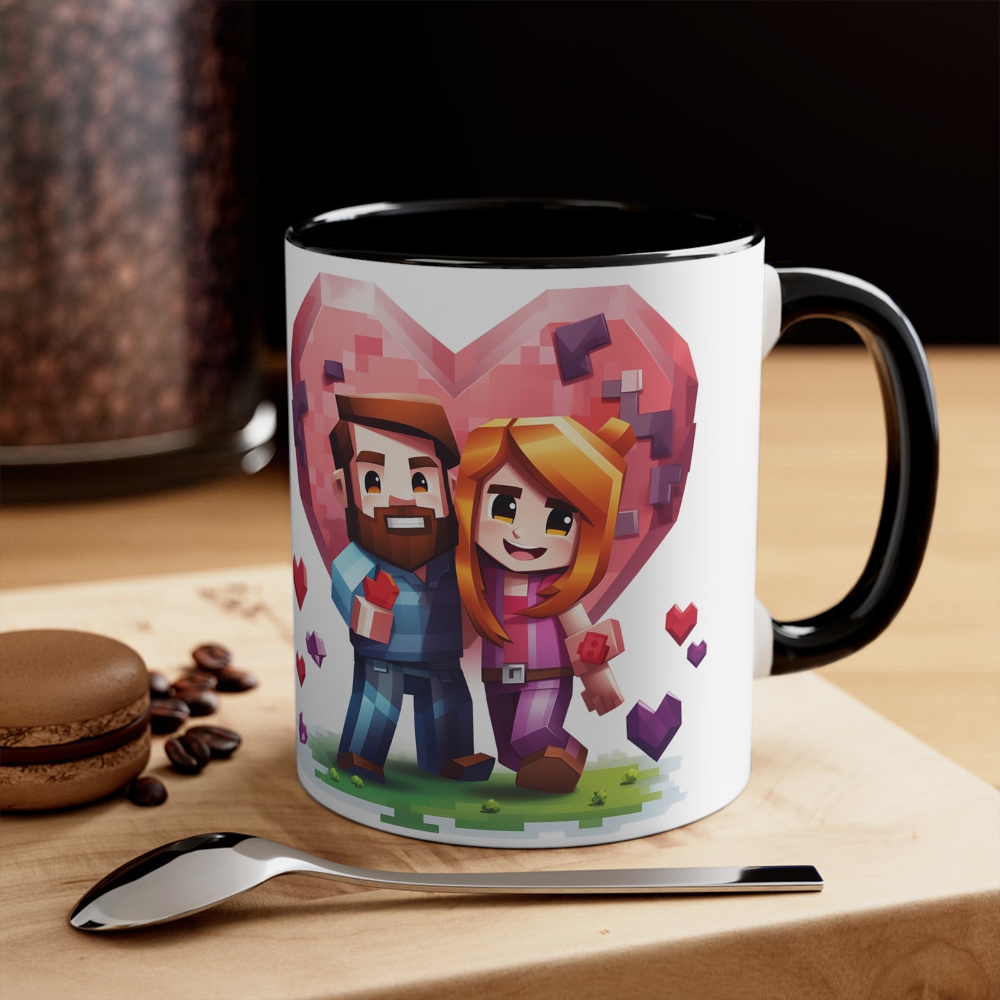 Retro Gaming Love Mug - 11oz Bicolor Pixel Heart Cup - Valentine's Day