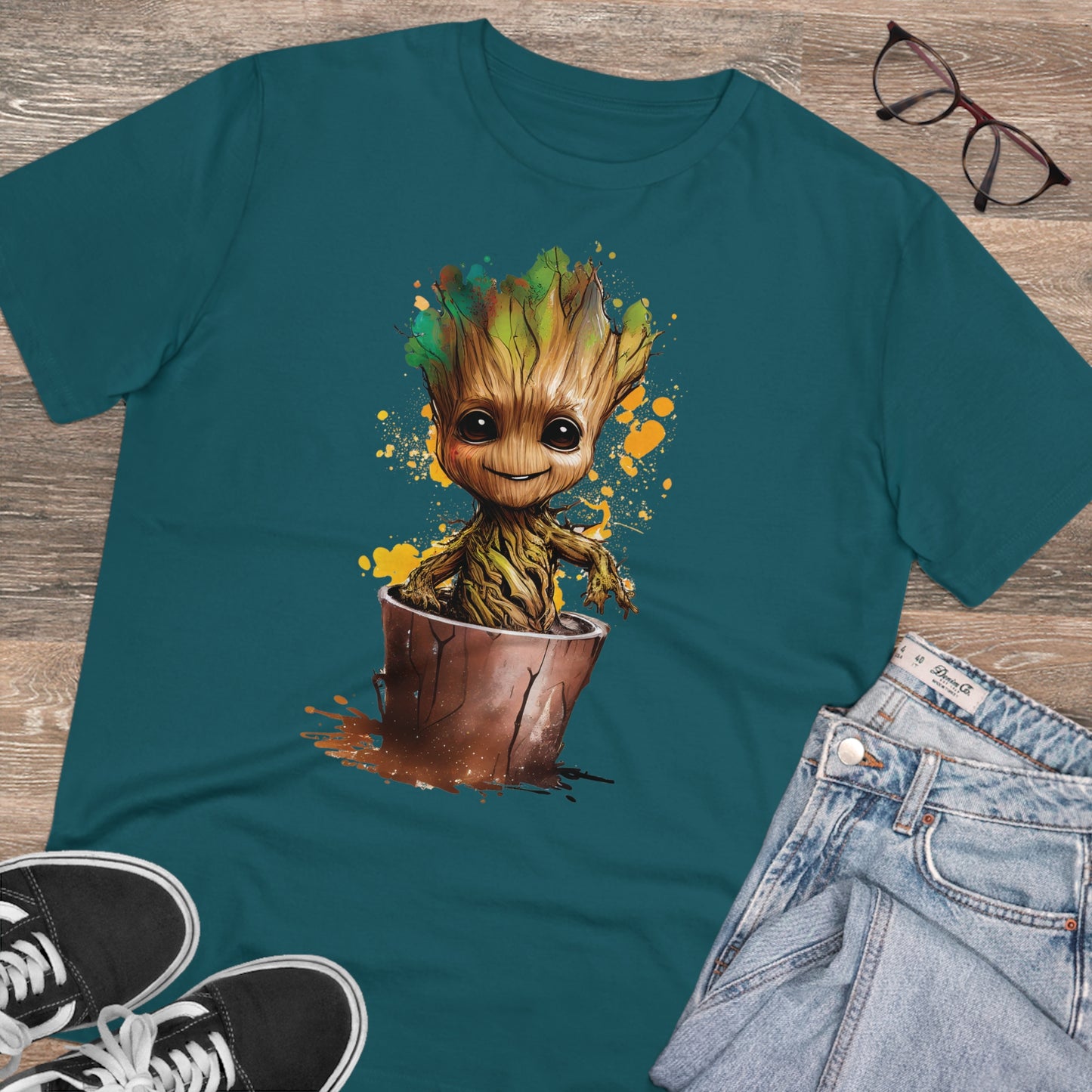 Eco-Friendly Baby Groot Watercolor Style Unisex T-Shirt - Add Some Fun and Sustainable Style to Your Wardrobe