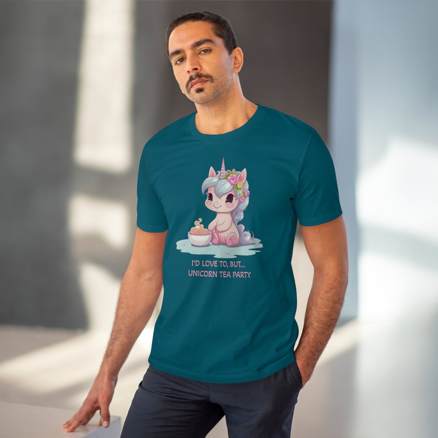 Cute Unicorn Tea Party T-Shirt - Unisex and Eco-Friendly with Whimsical Charm