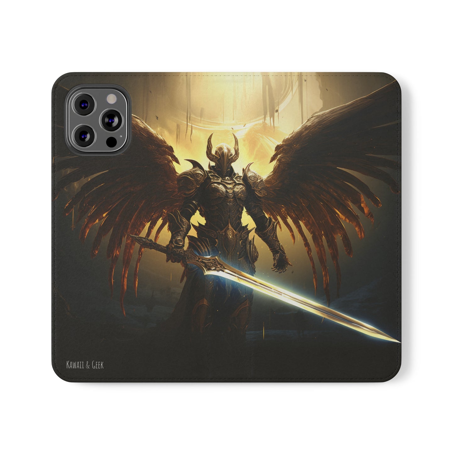 Dark Angel Flip Phone Case: Guardian with Sword