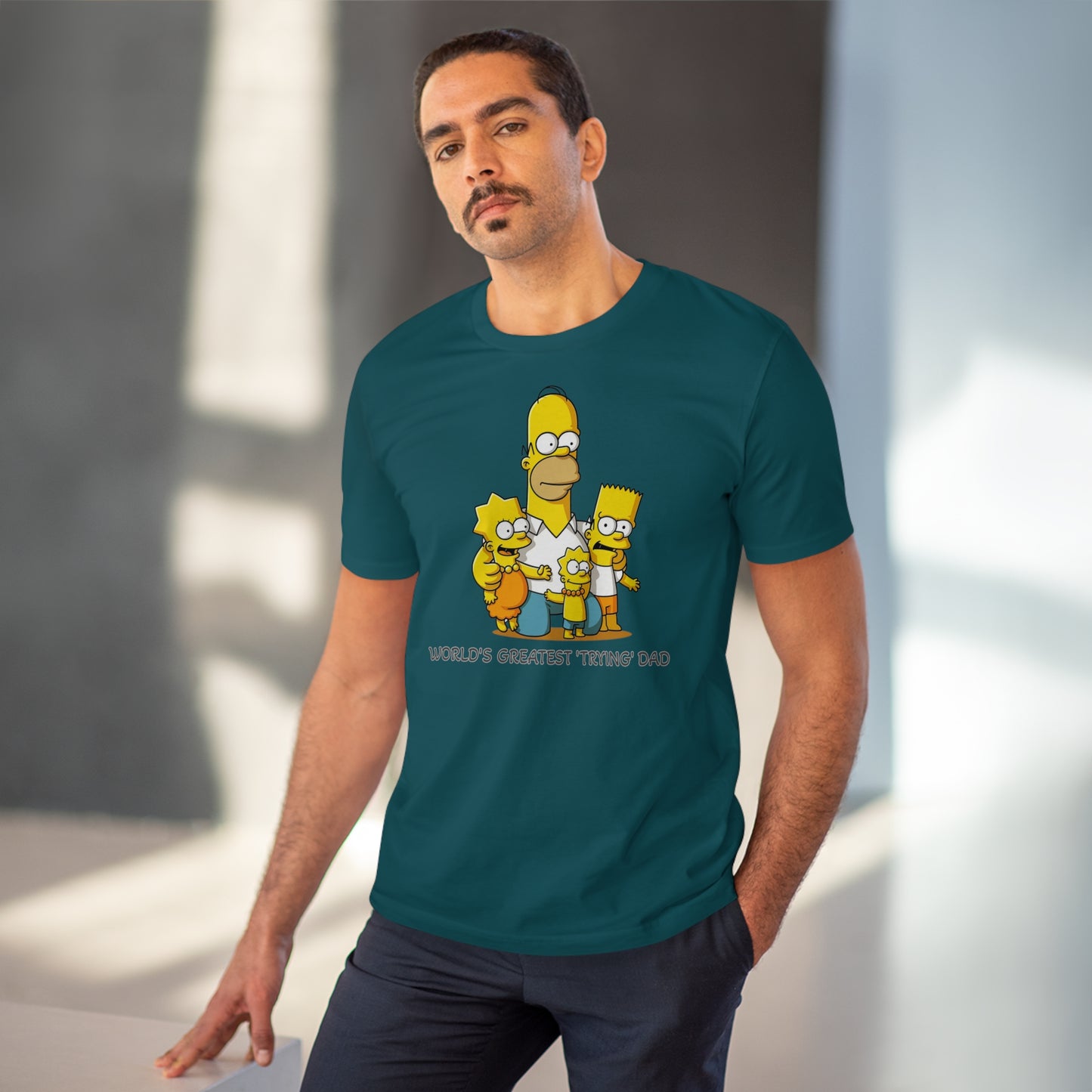 World's Greatest Trying Dad - Unisex Eco-Friendly T-Shirt - Celebrate Father's Day with Cute Homer Simpson and His Kids