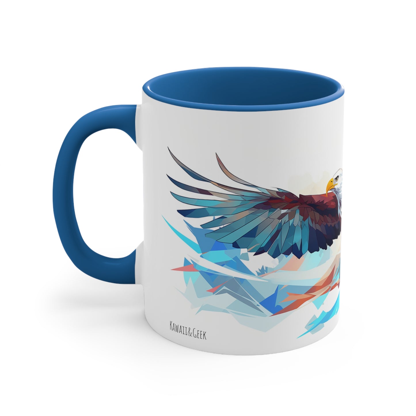 11oz Bi-color Eagle Mug: Geometric-Face Eagle in Flight