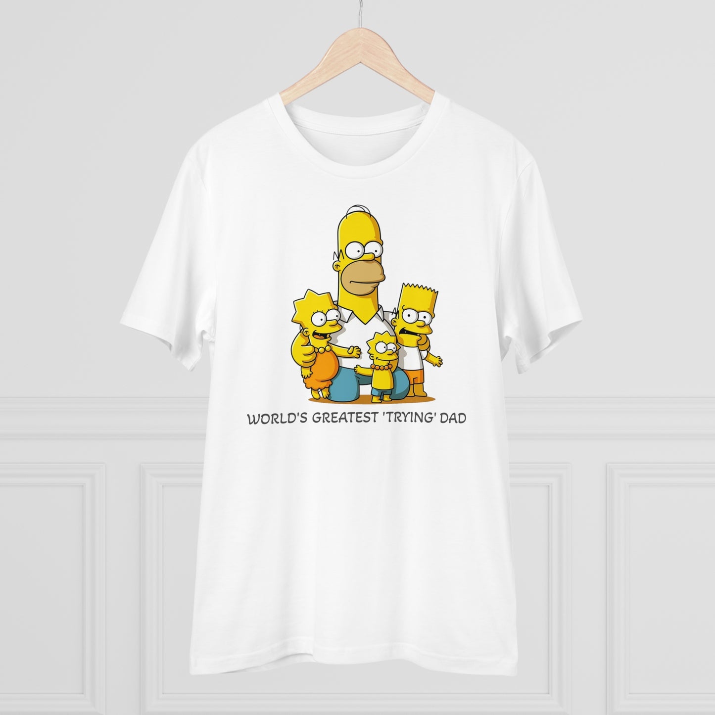 World's Greatest Trying Dad - Unisex Eco-Friendly T-Shirt - Celebrate Father's Day with Cute Homer Simpson and His Kids