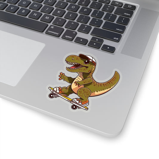 Kawaii T-Rex Skating Sticker - Add Some Cute and Fun Style to Your Tech