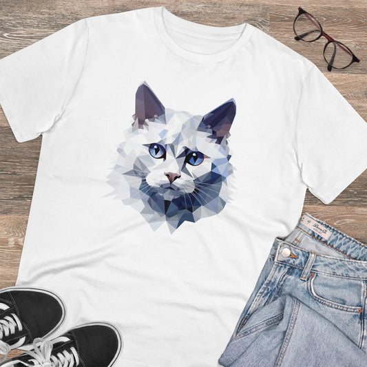 White Angora Cat Polygonal T-Shirt - Embrace Feline Elegance