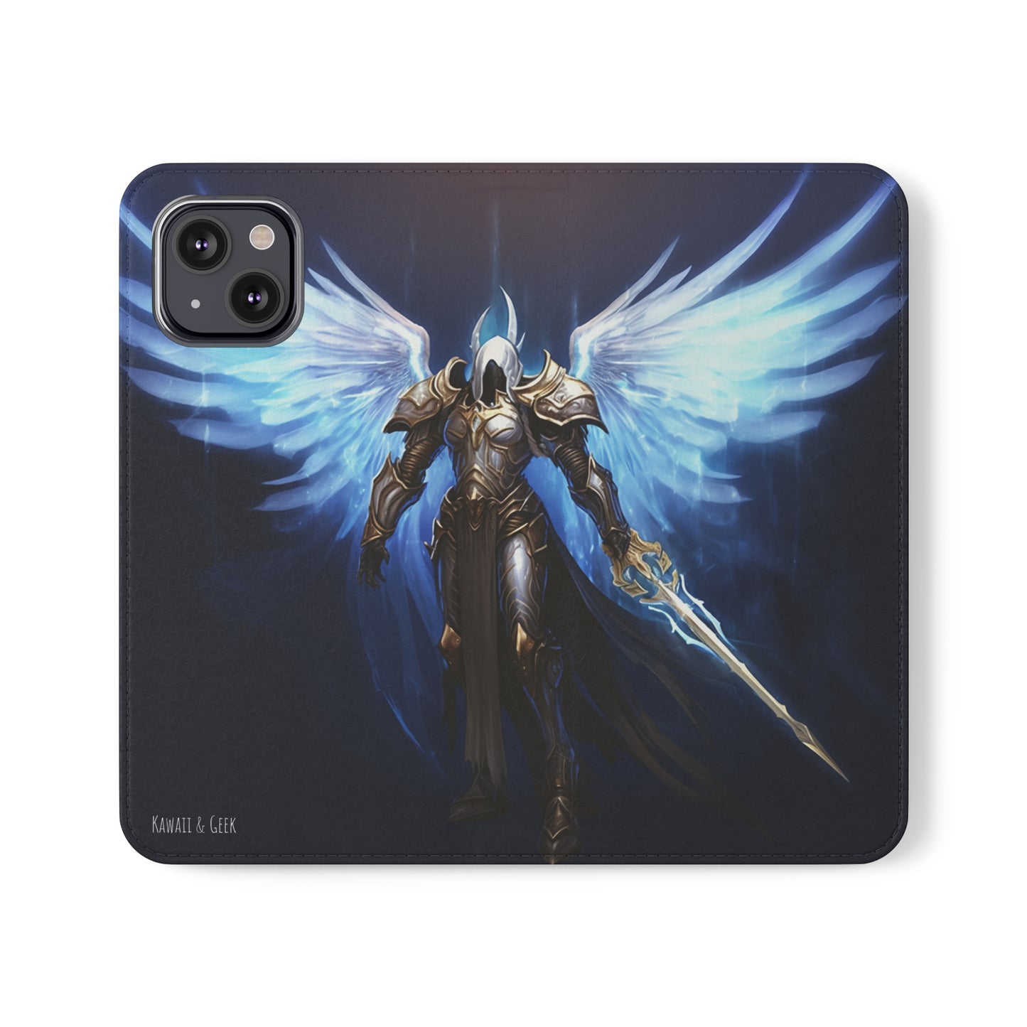 Archangel Flip Phone Case: Ethereal Wings & Sword Design