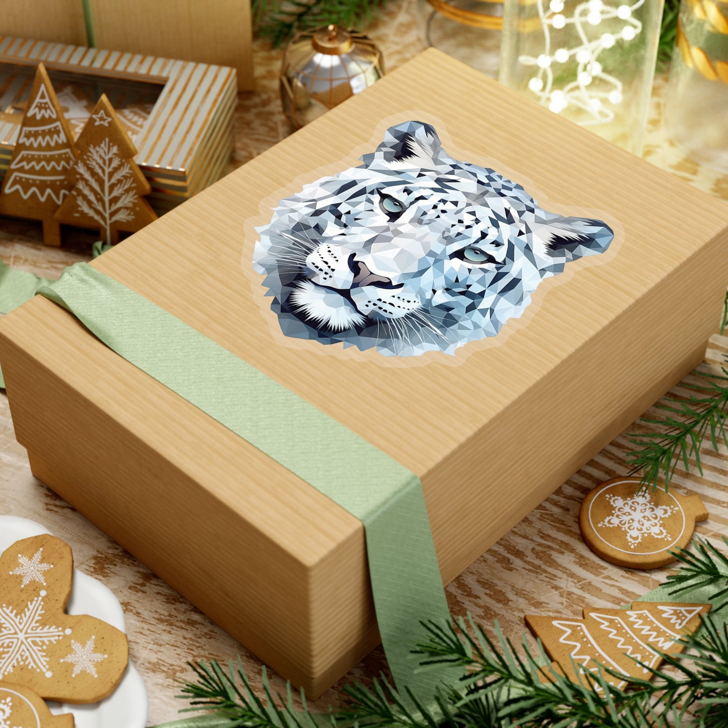 Snow Leopard Sticker - Graceful Majesty in Geometric Form