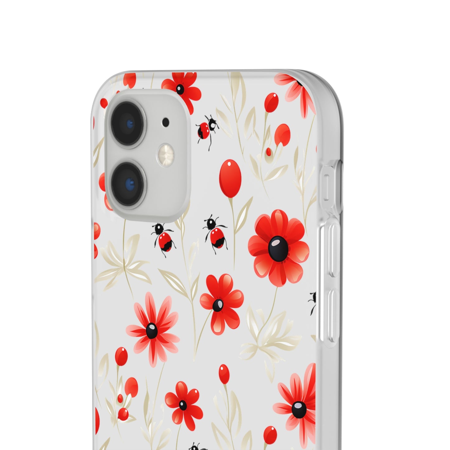 Red Flowers & Cute Bugs: Transparent Flexi Phone Case