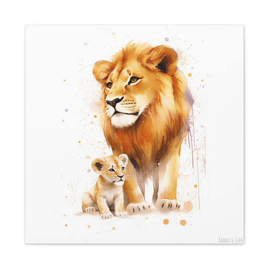 Lion King and Son Watercolor Canvas - Celebrate Father's Day with Majestic Artistry