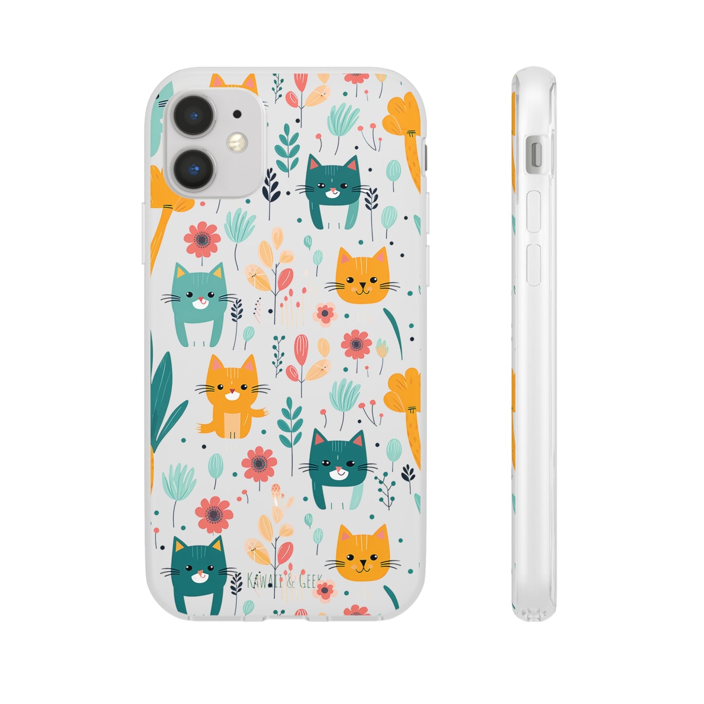 Cute Cats & Flowers Flexi and semi Transparent Phone Case