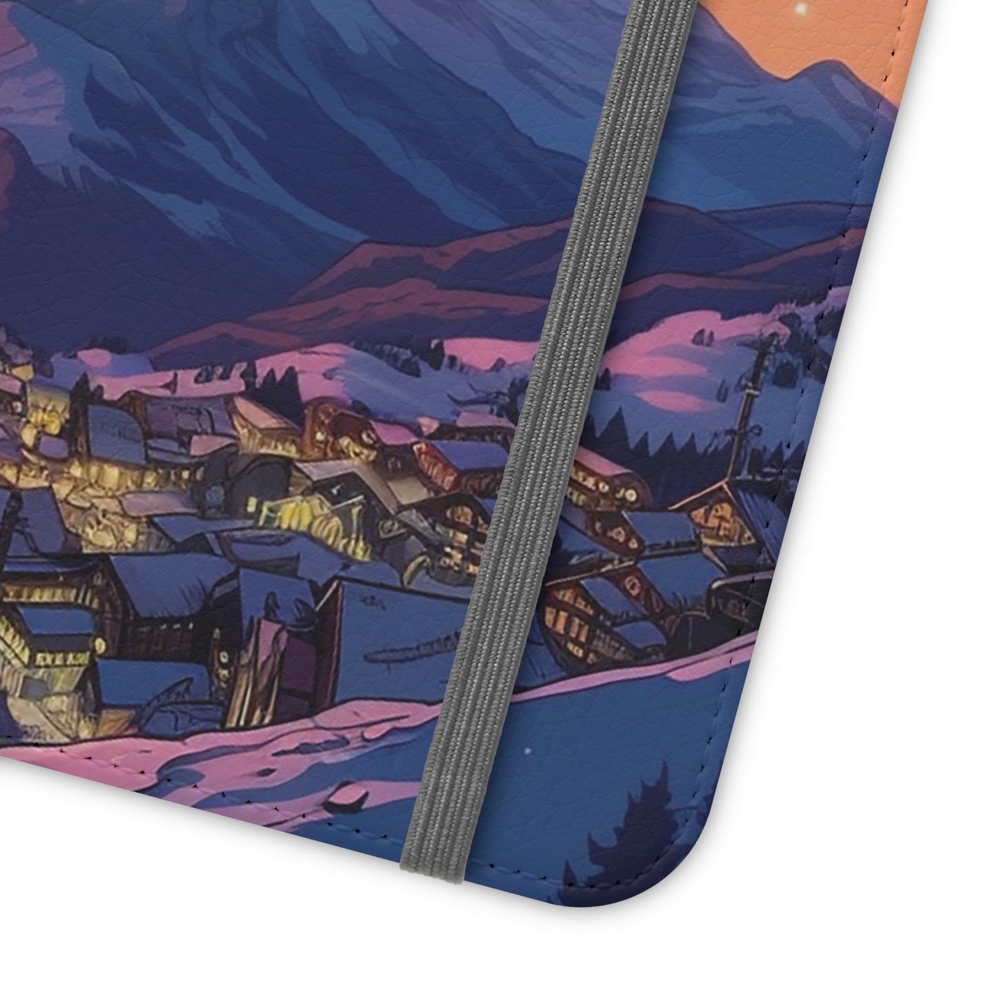 Snowy Mountain Landscape Sunset Flip Phone Case - Discover Serenity with a Charming Mountain Village