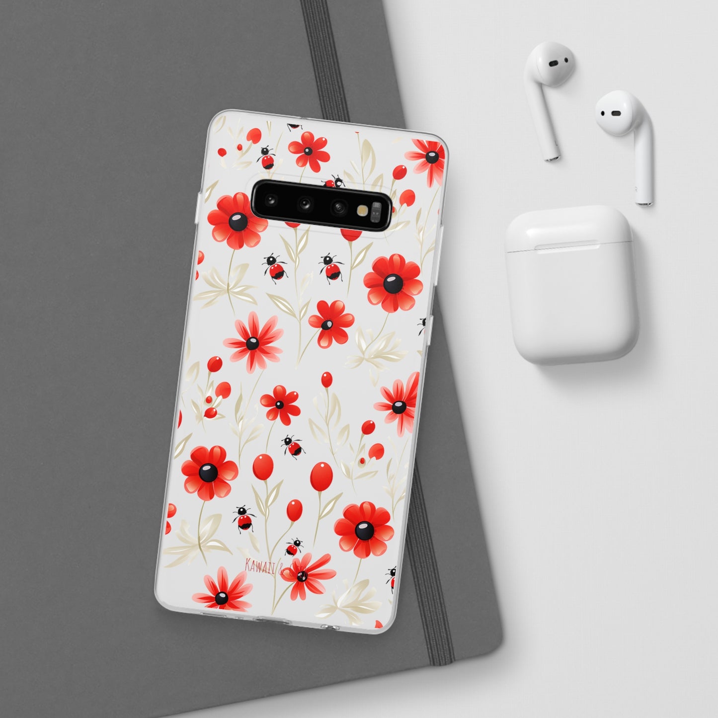 Red Flowers & Cute Bugs: Transparent Flexi Phone Case