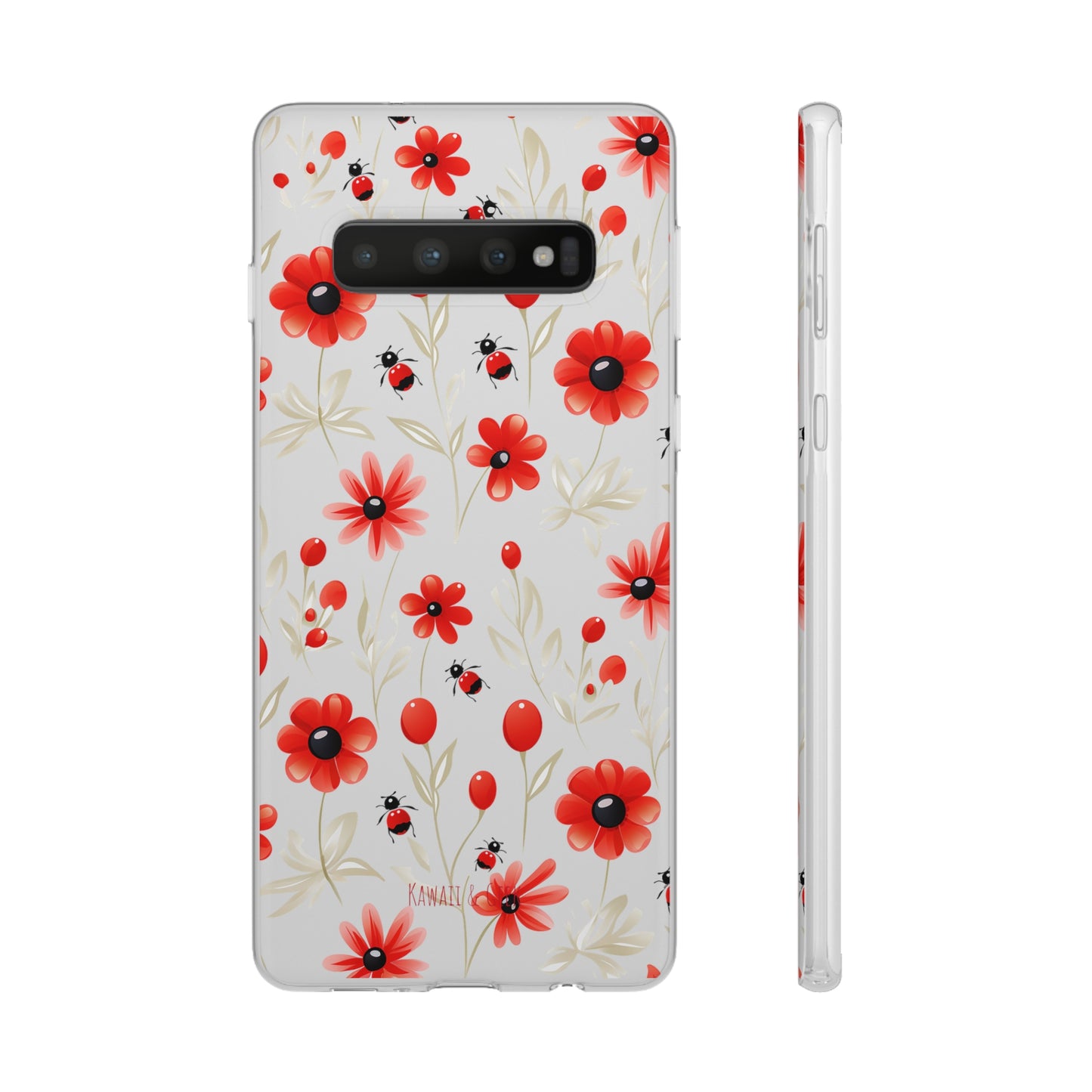 Red Flowers & Cute Bugs: Transparent Flexi Phone Case