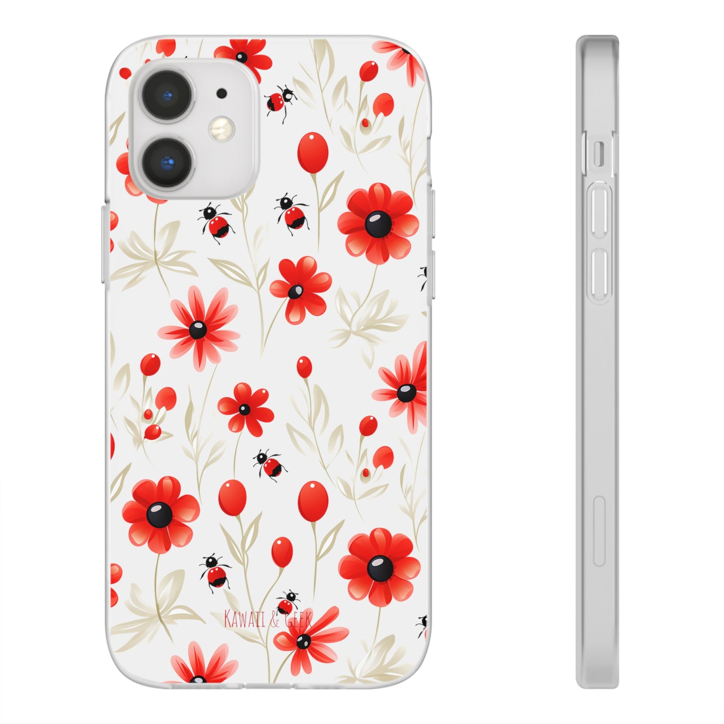 Red Flowers & Cute Bugs: Transparent Flexi Phone Case