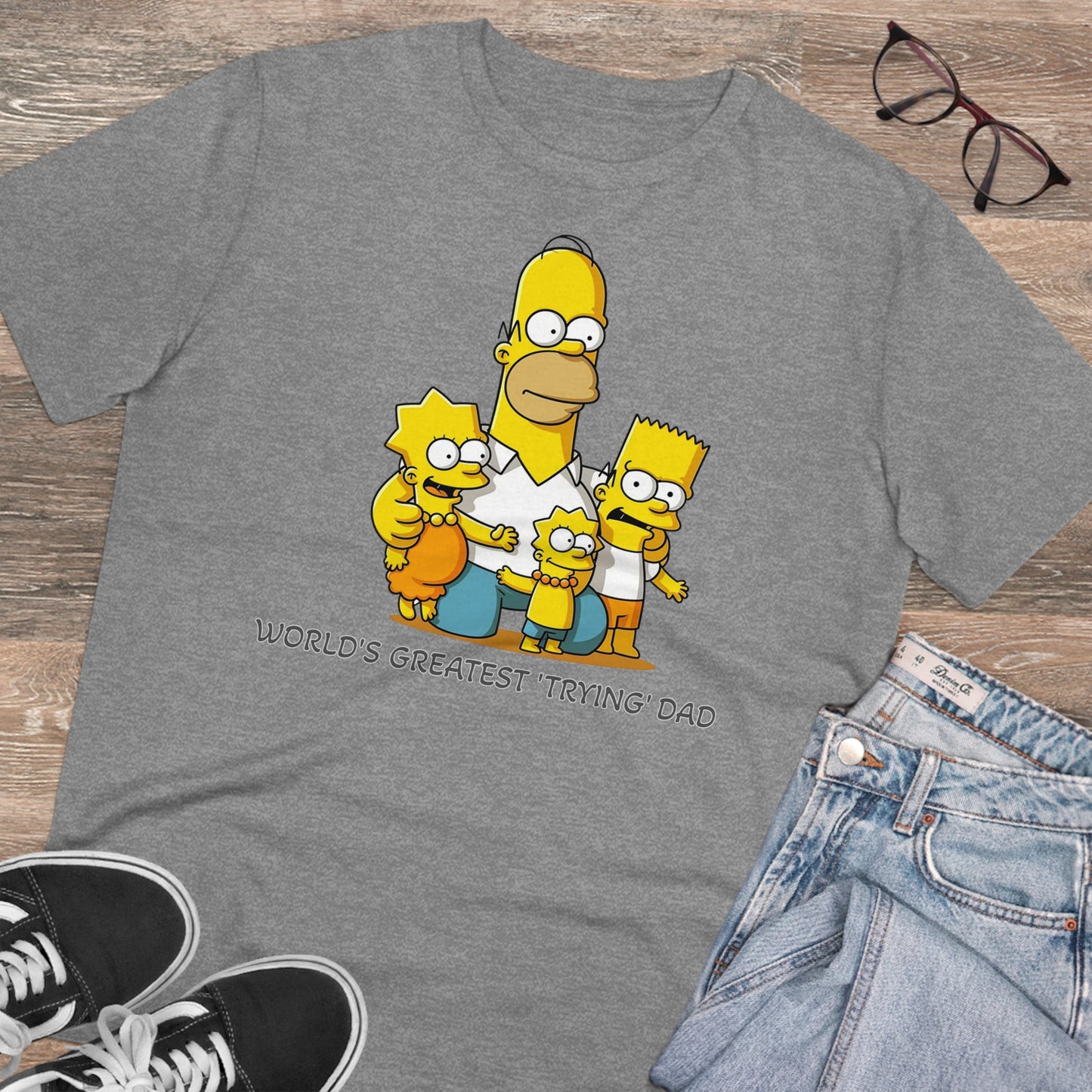 World's Greatest Trying Dad - Unisex Eco-Friendly T-Shirt - Celebrate Father's Day with Cute Homer Simpson and His Kids