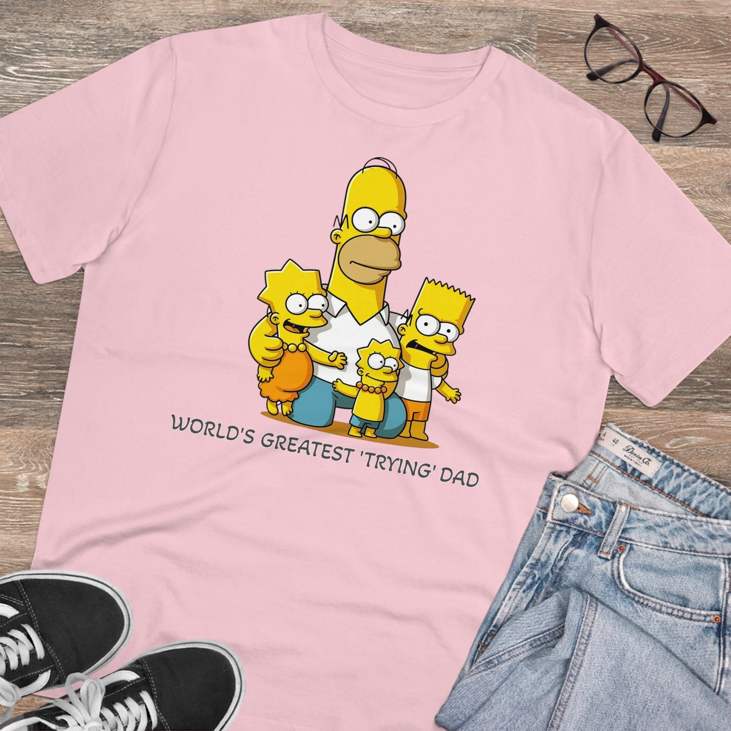 World's Greatest Trying Dad - Unisex Eco-Friendly T-Shirt - Celebrate Father's Day with Cute Homer Simpson and His Kids