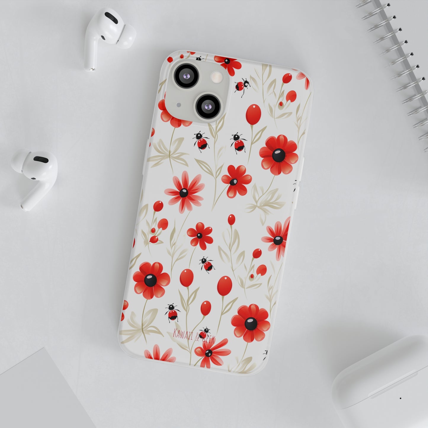 Red Flowers & Cute Bugs: Transparent Flexi Phone Case