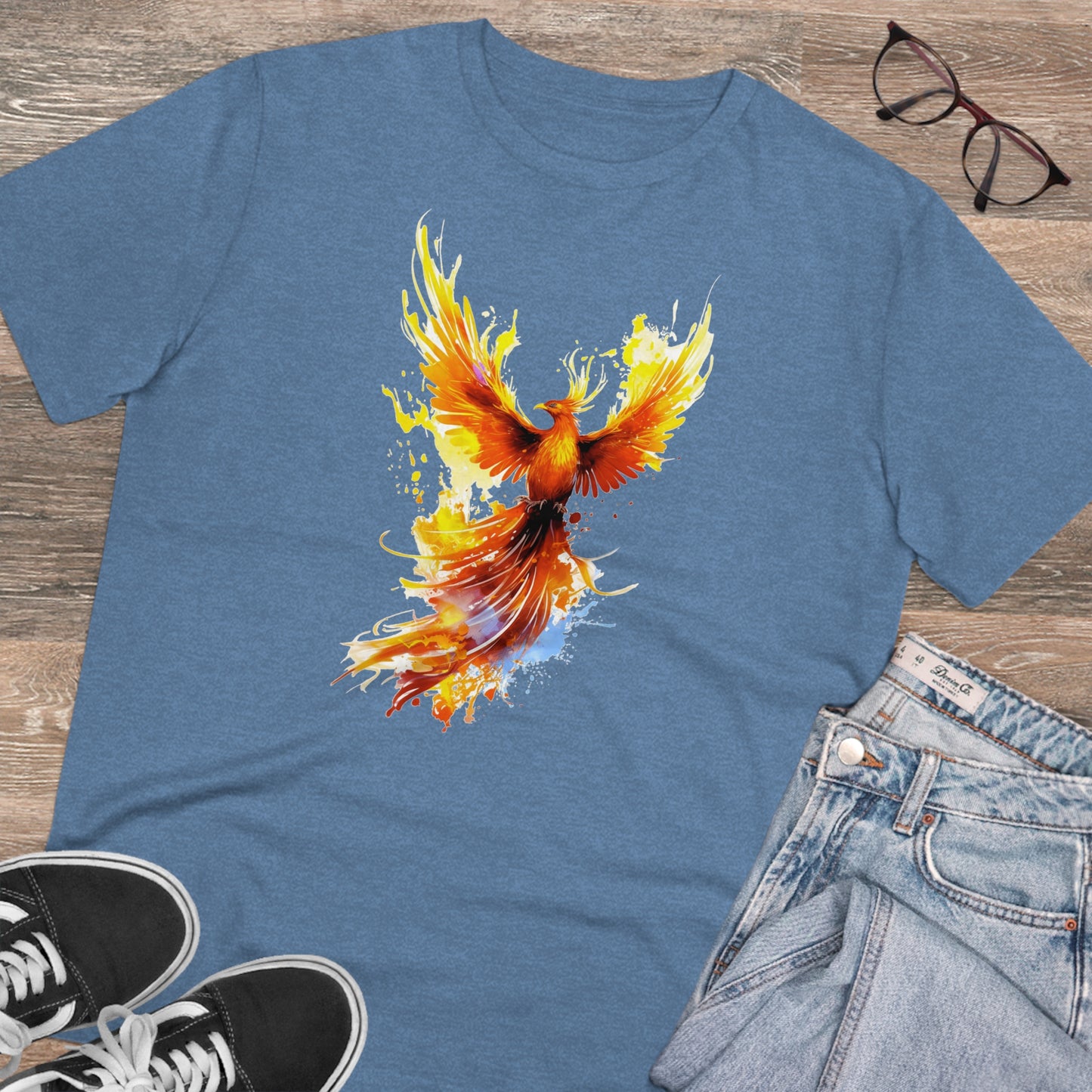 Burning Phoenix Watercolor T-Shirt - Unisex and Eco-Friendly Fashion with a Fiery Twist