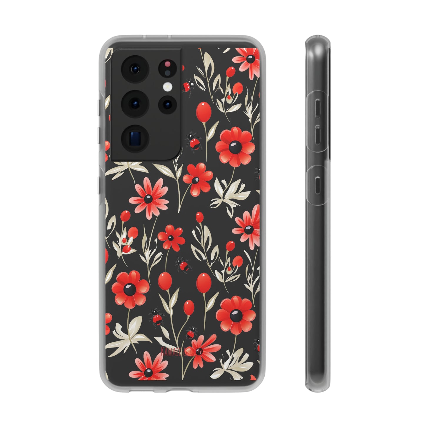 Red Flowers & Cute Bugs: Transparent Flexi Phone Case